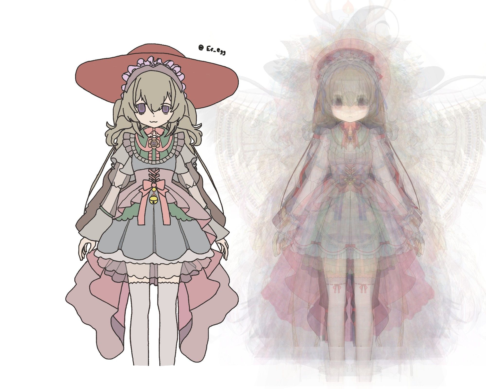 A drawing based on every magical girl from Magia Record averaged into one image, but I made a mistake in averaging the playable and non-playable units