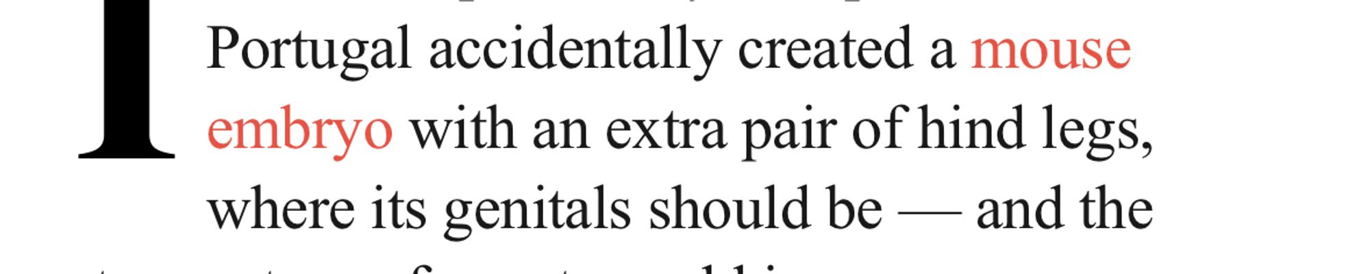 Snippet from the article mentioning that the extra legs replace the genitals