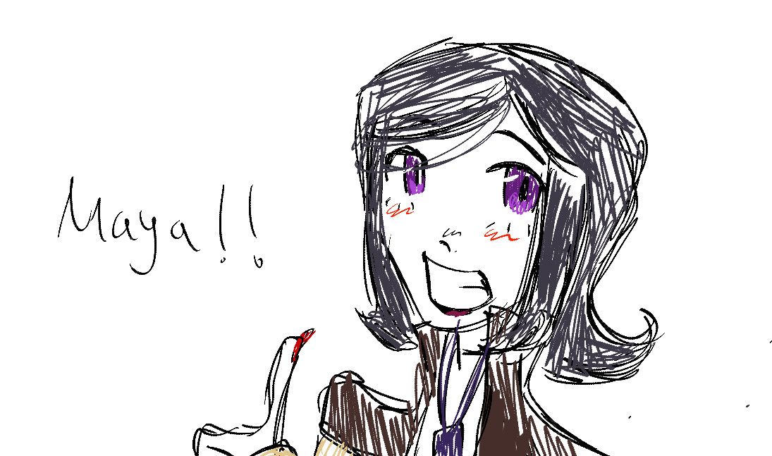 It's just a simple doodle of Maya Amano from Persona 2 with a thumbs up! The hand is poorly drawn, though. I'm not the best at drawing hands