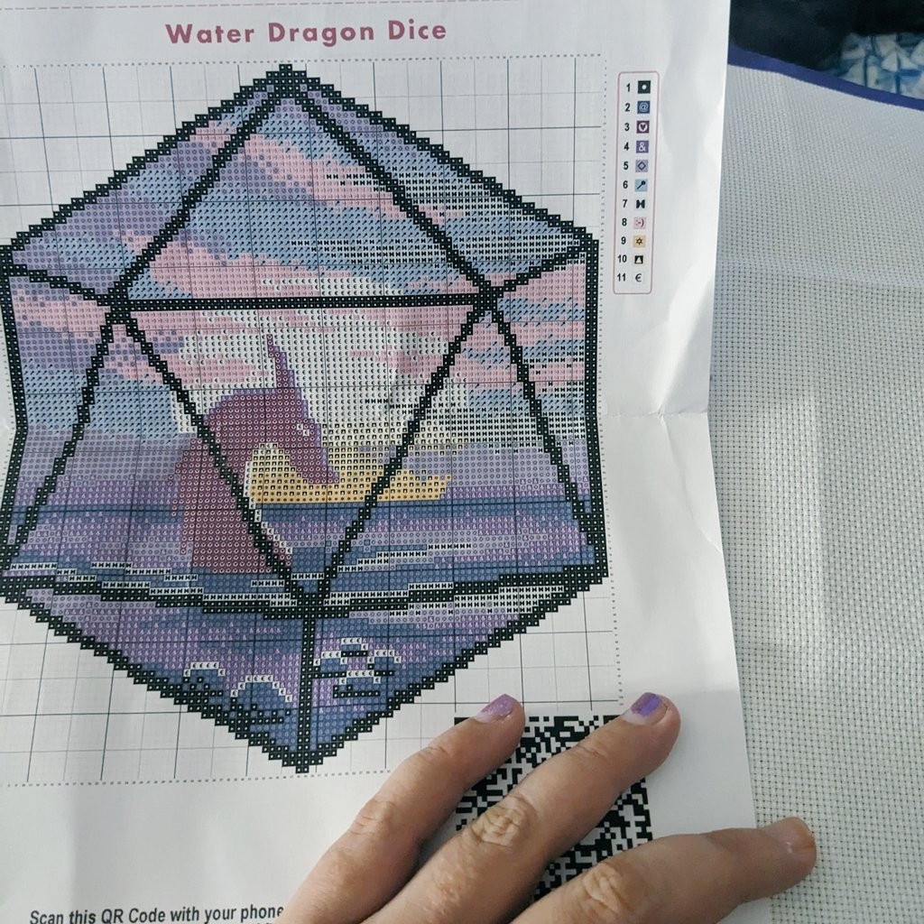 Water dragon dice cross stitch project