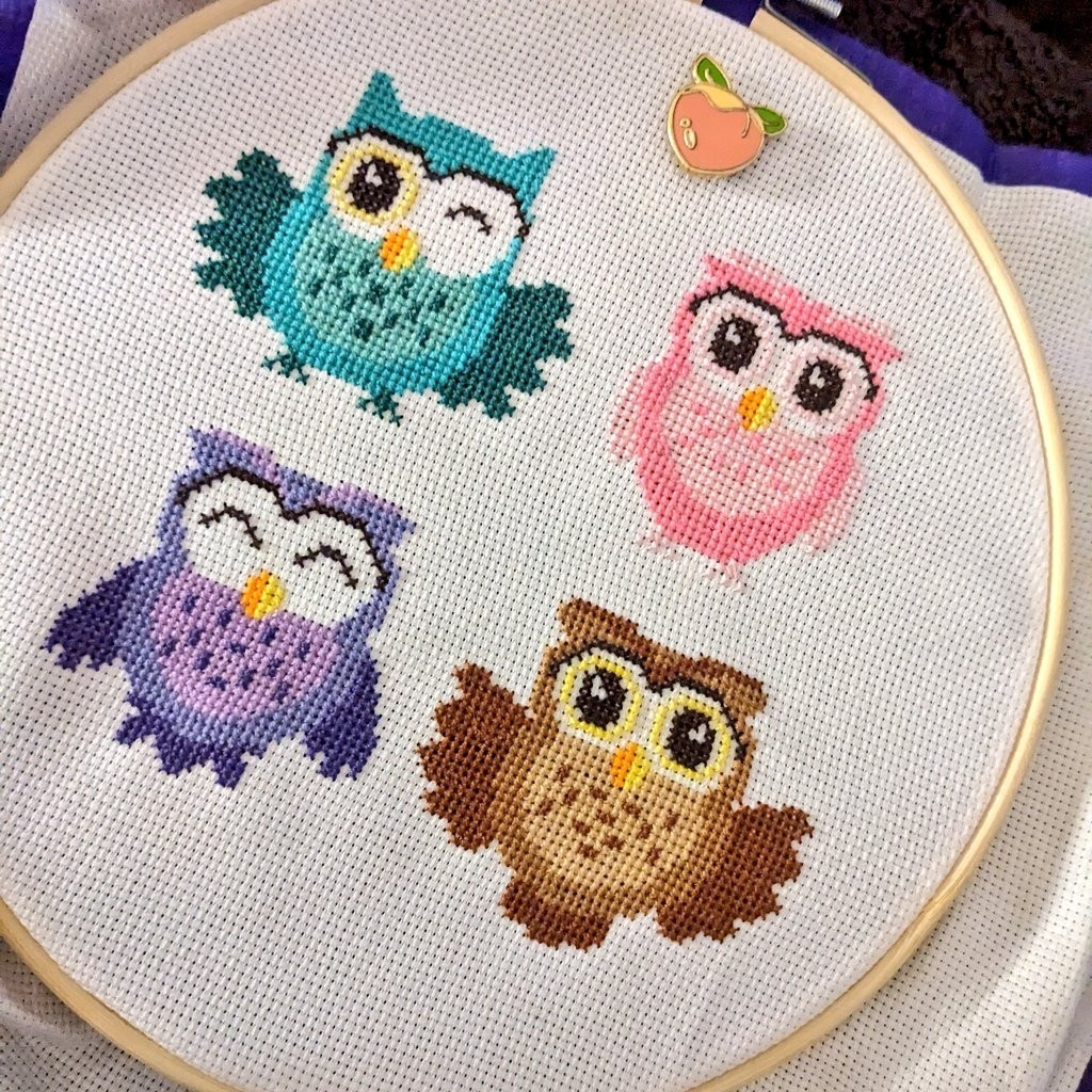 Finished owl cross stitch project