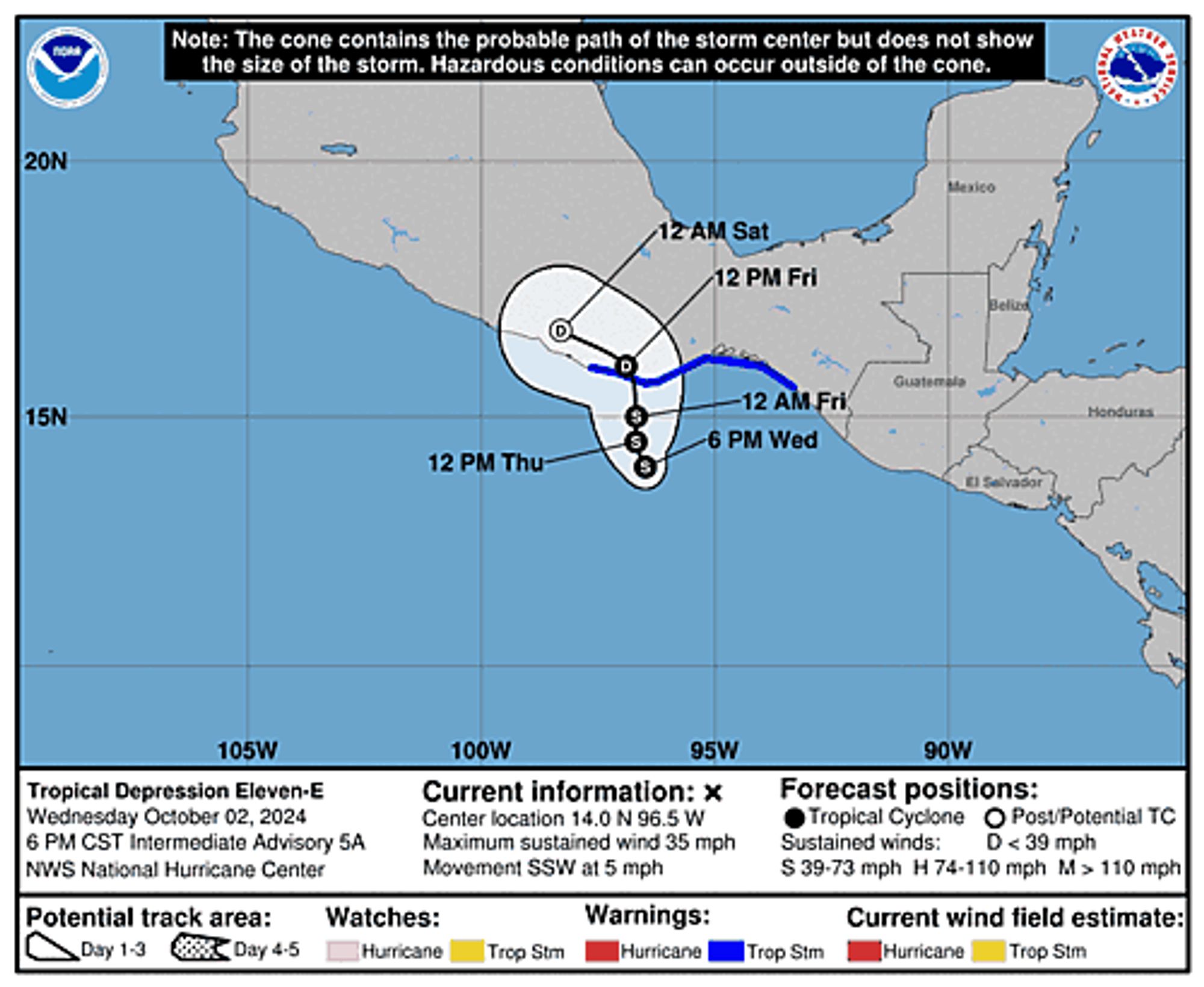 Tropical Depression Eleven-E 5-Day Uncertainty Track Image