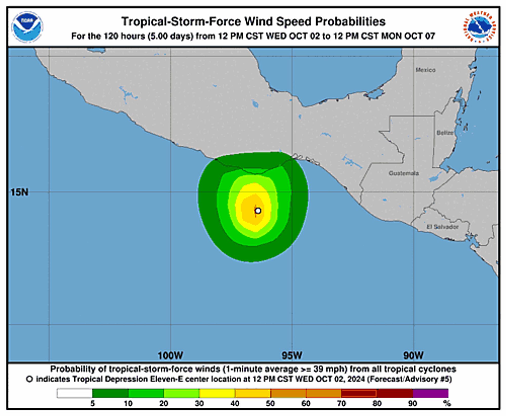 Tropical Depression Eleven-E 34-Knot Wind Speed Probabilities