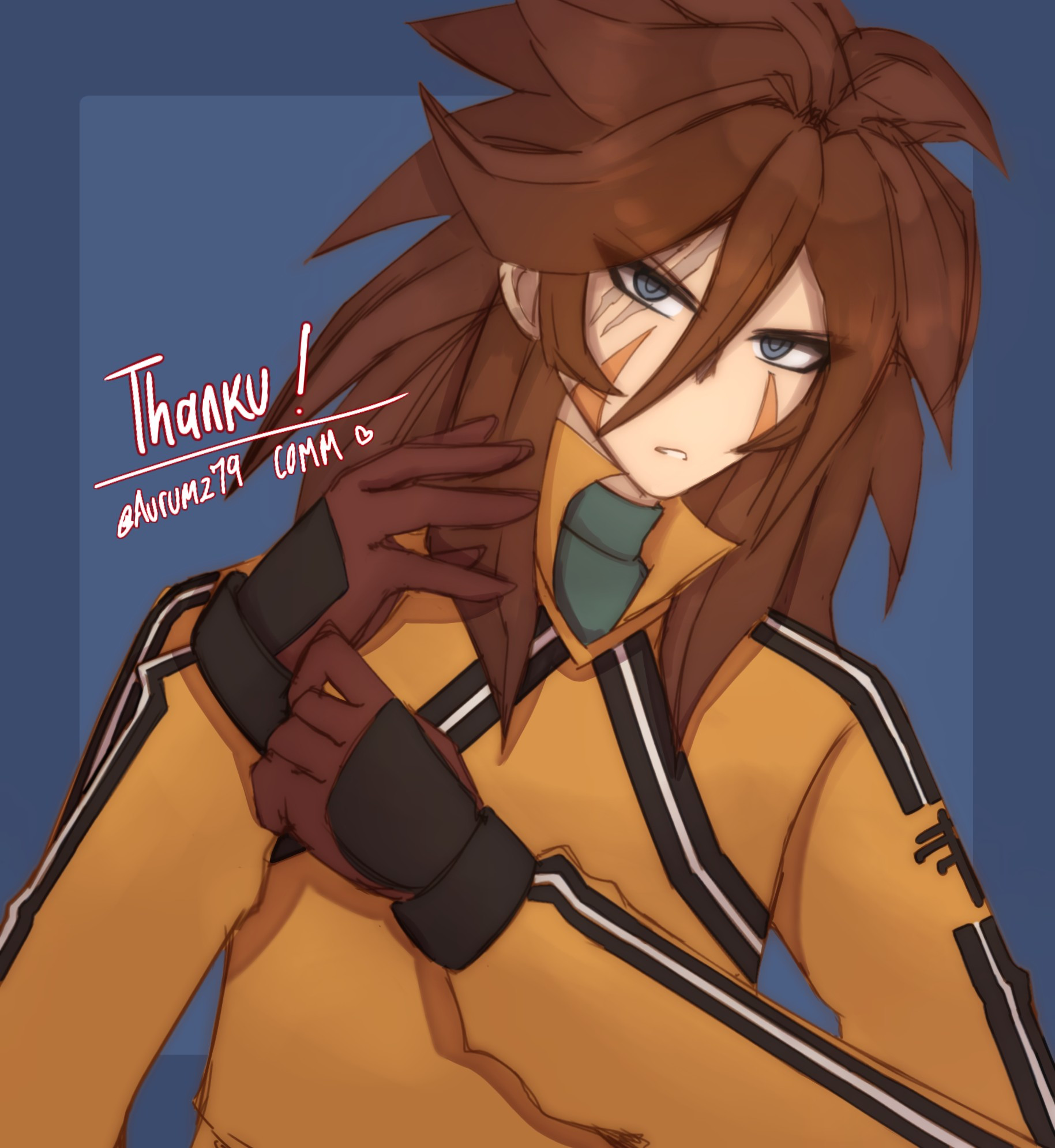 Drawing of Koujiro Genda from Inazuma Eleven, Fixing the glove on his left hand.
His expression is mad.