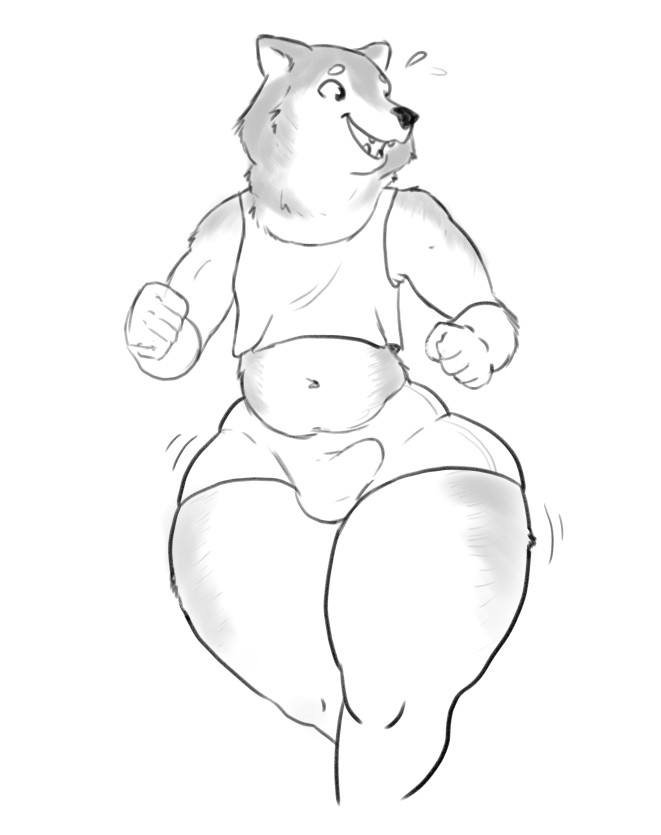 Anthropomorphic malamute jogging