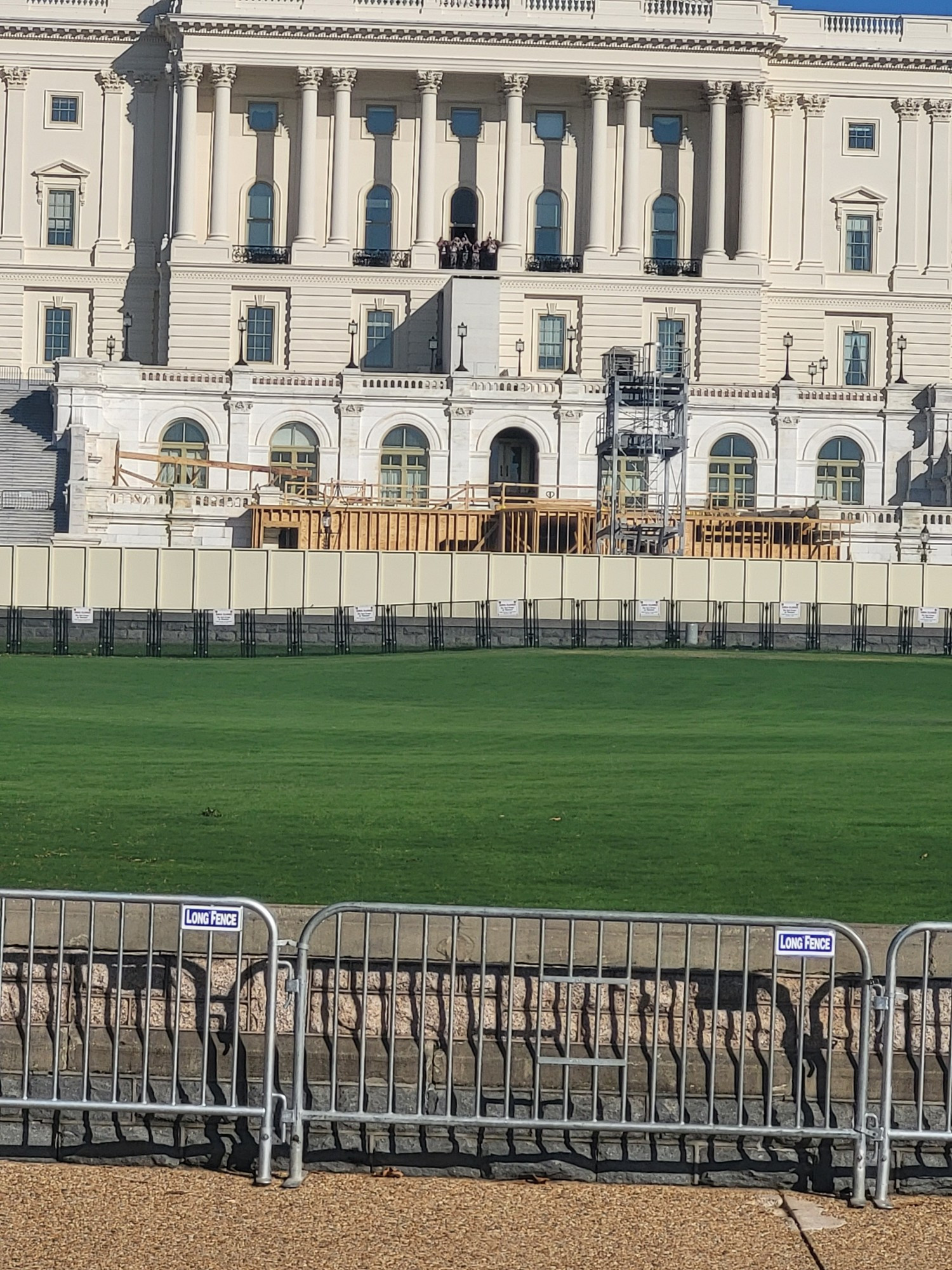 A scaffold being constructed for inauguration on the US Capitol building 