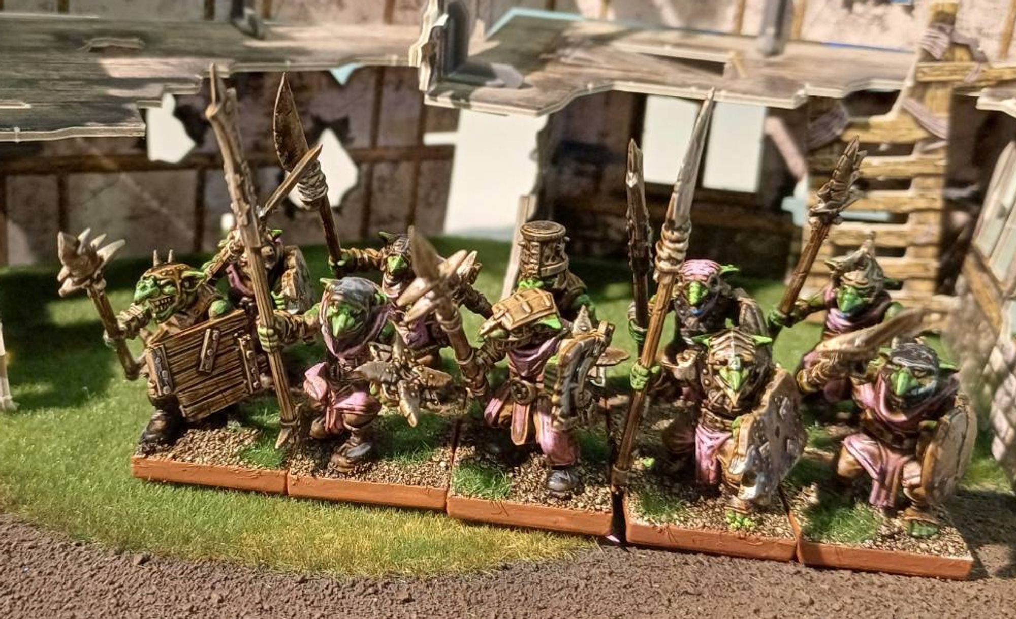 Photo: 10 goblin spearmen by Mantic Games; front view