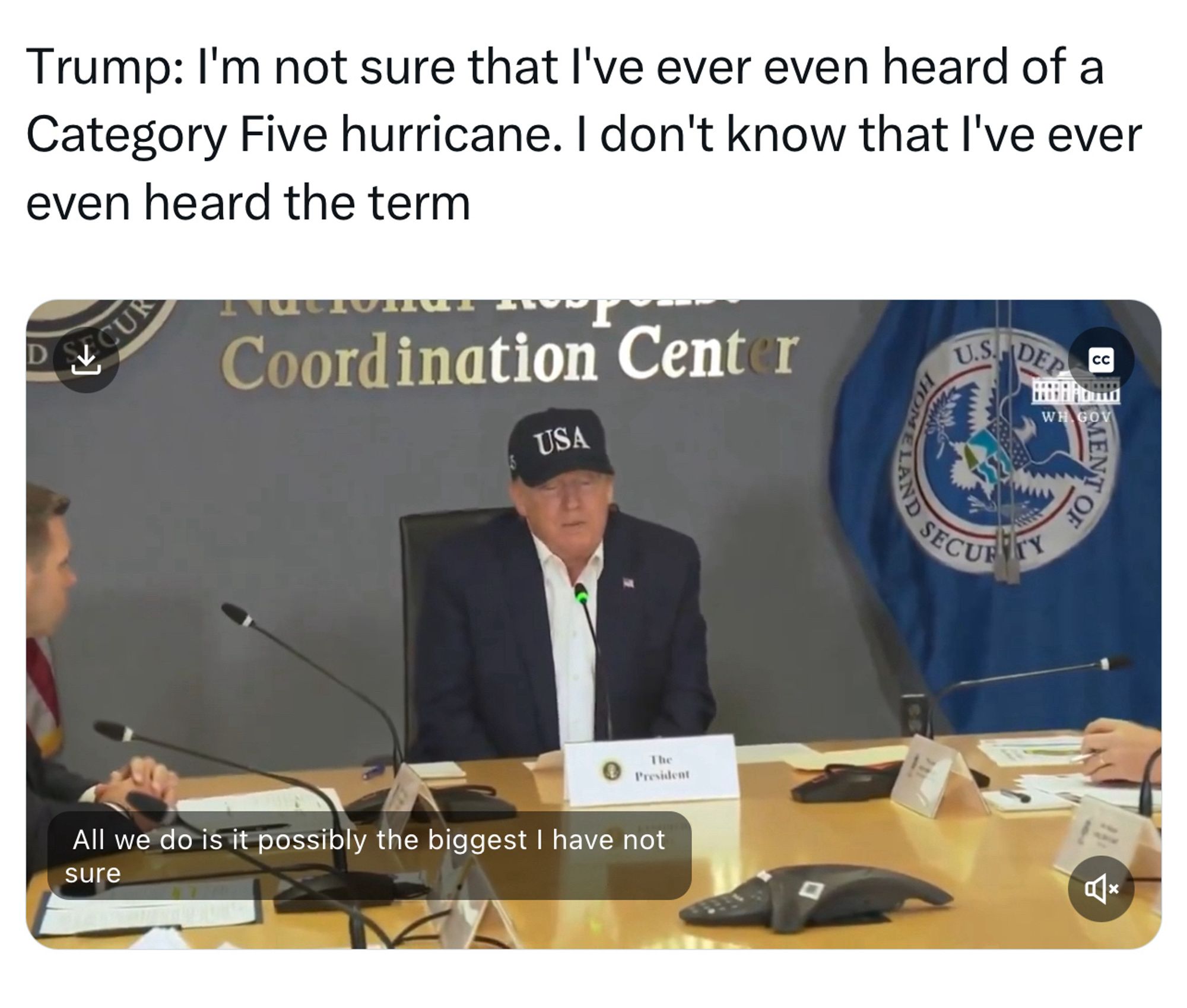 Trump: I’m not sure that I’ve ever even heard of a Category Five hurricane. I don’t know that I’ve ever even heard the term