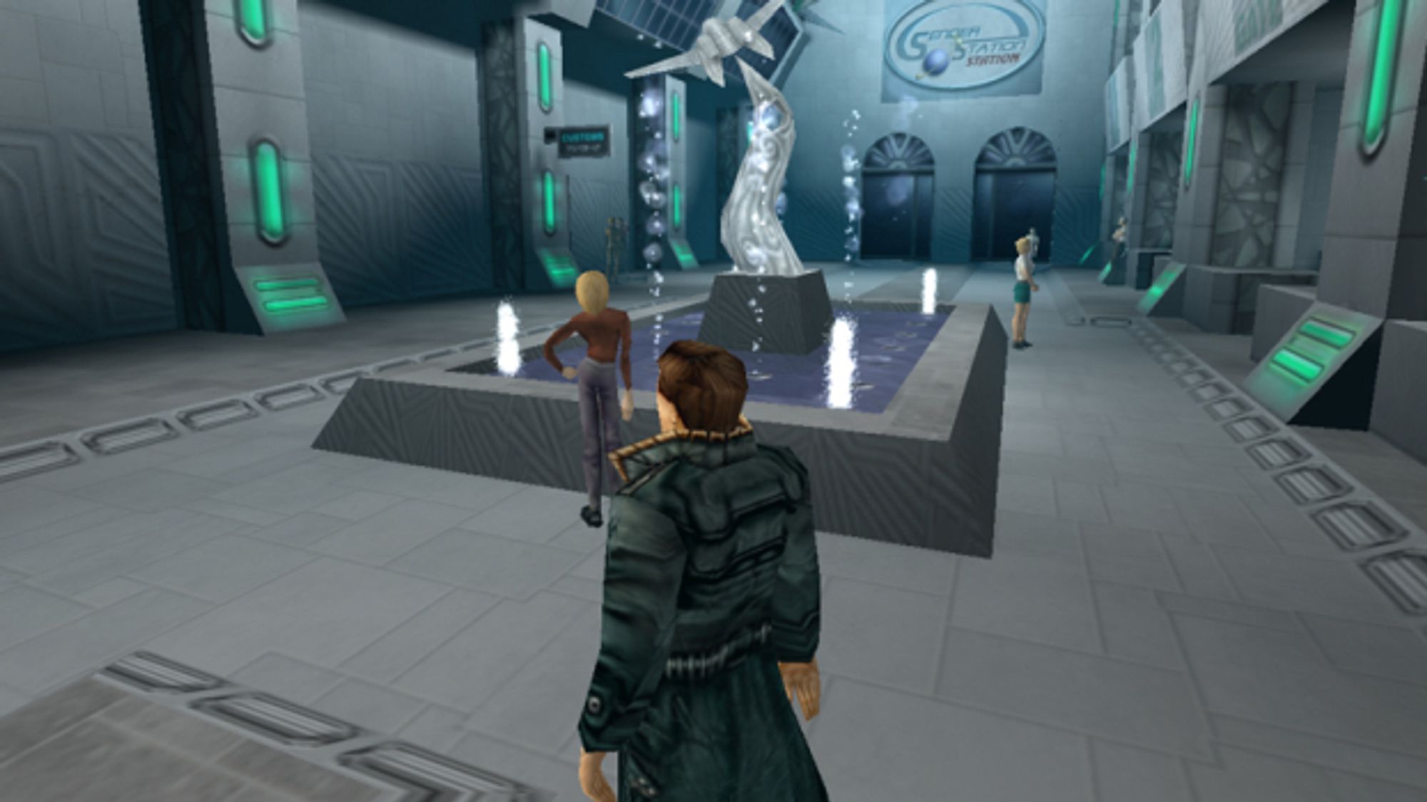 Sly Boots standing in a promenade in i believe sender station, in the game Anachronox