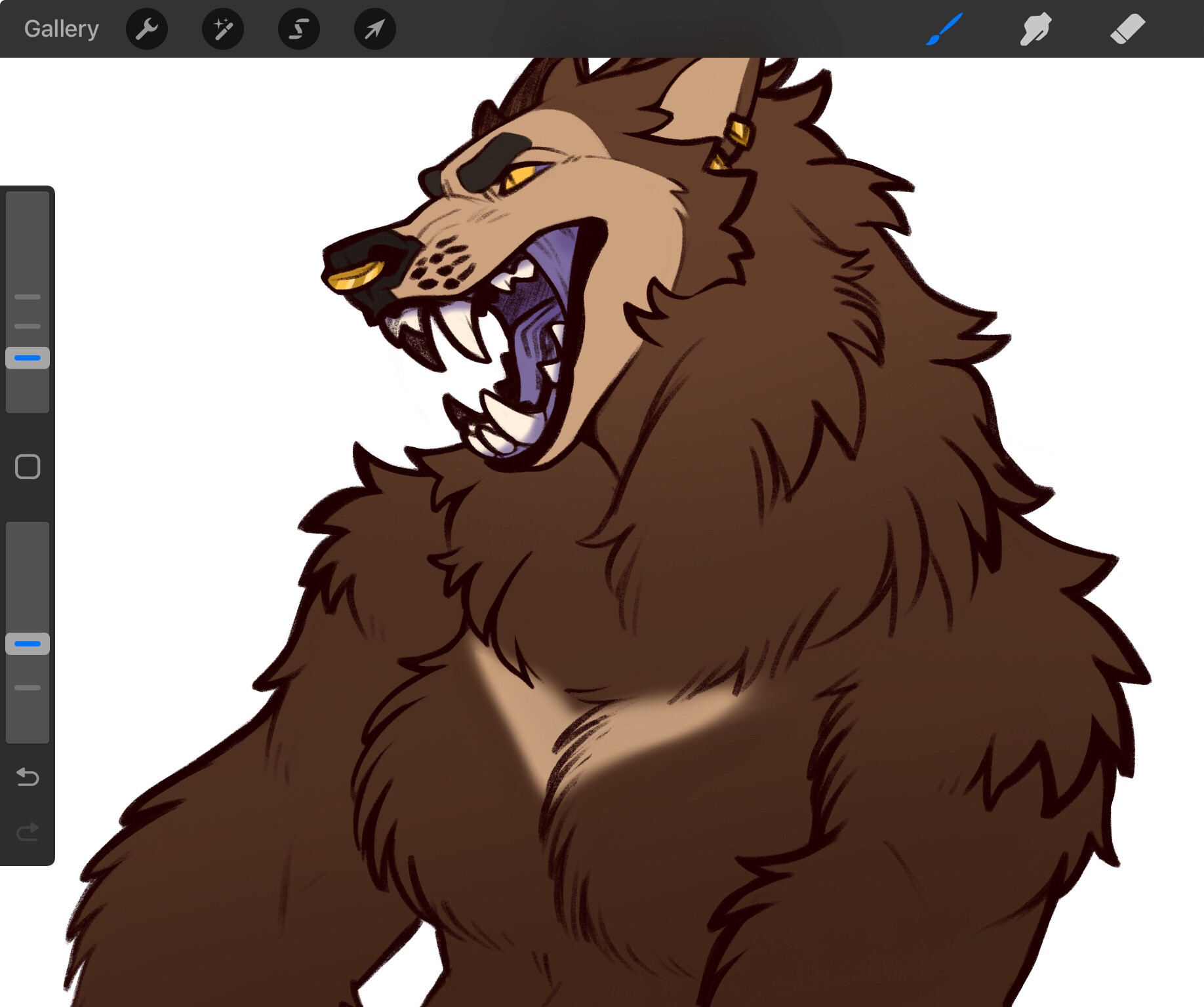 Big snarly were bush dog with gold piercings she’s probably gonna yell at someone for not giving u pickles