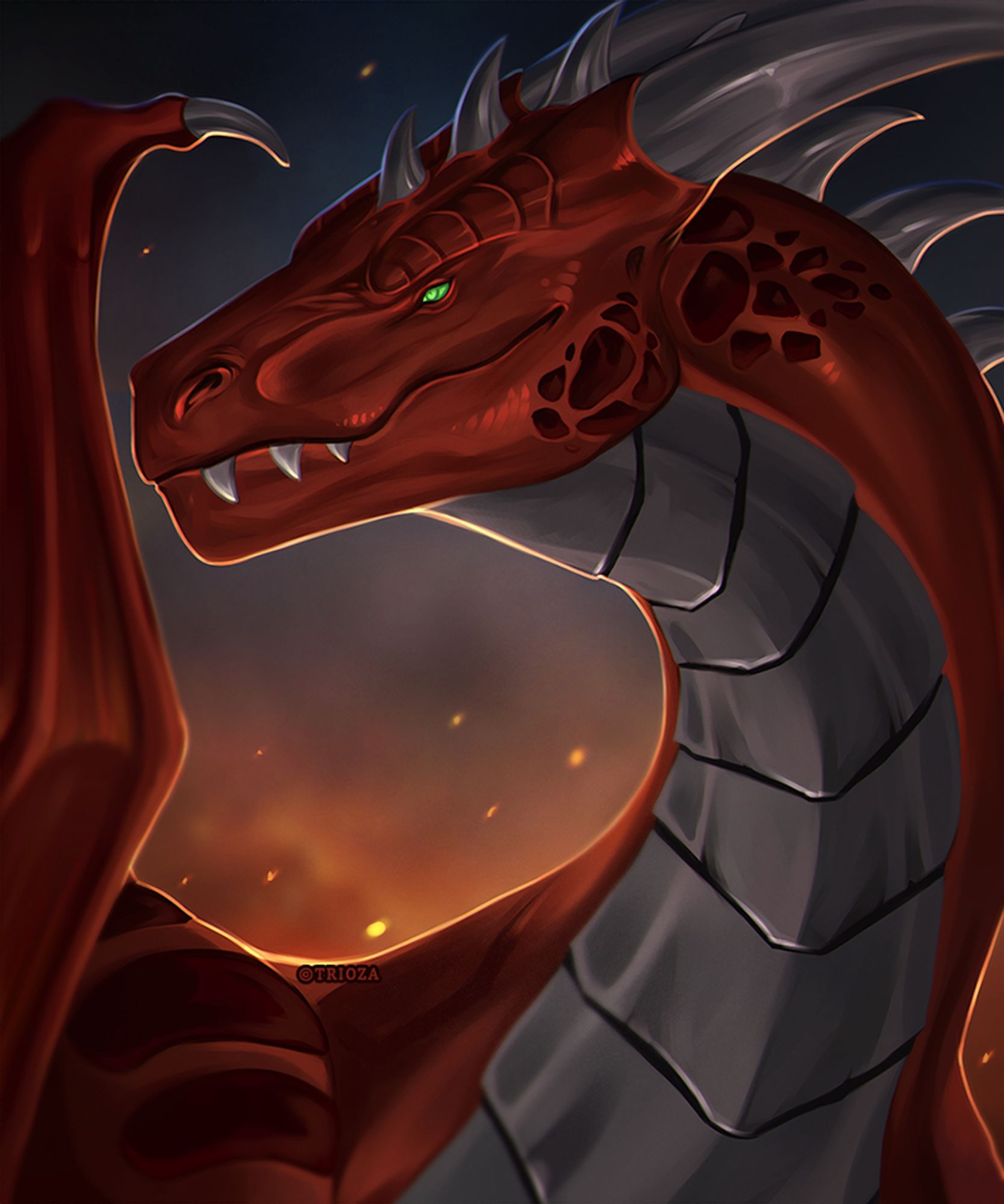 red dragon in flames