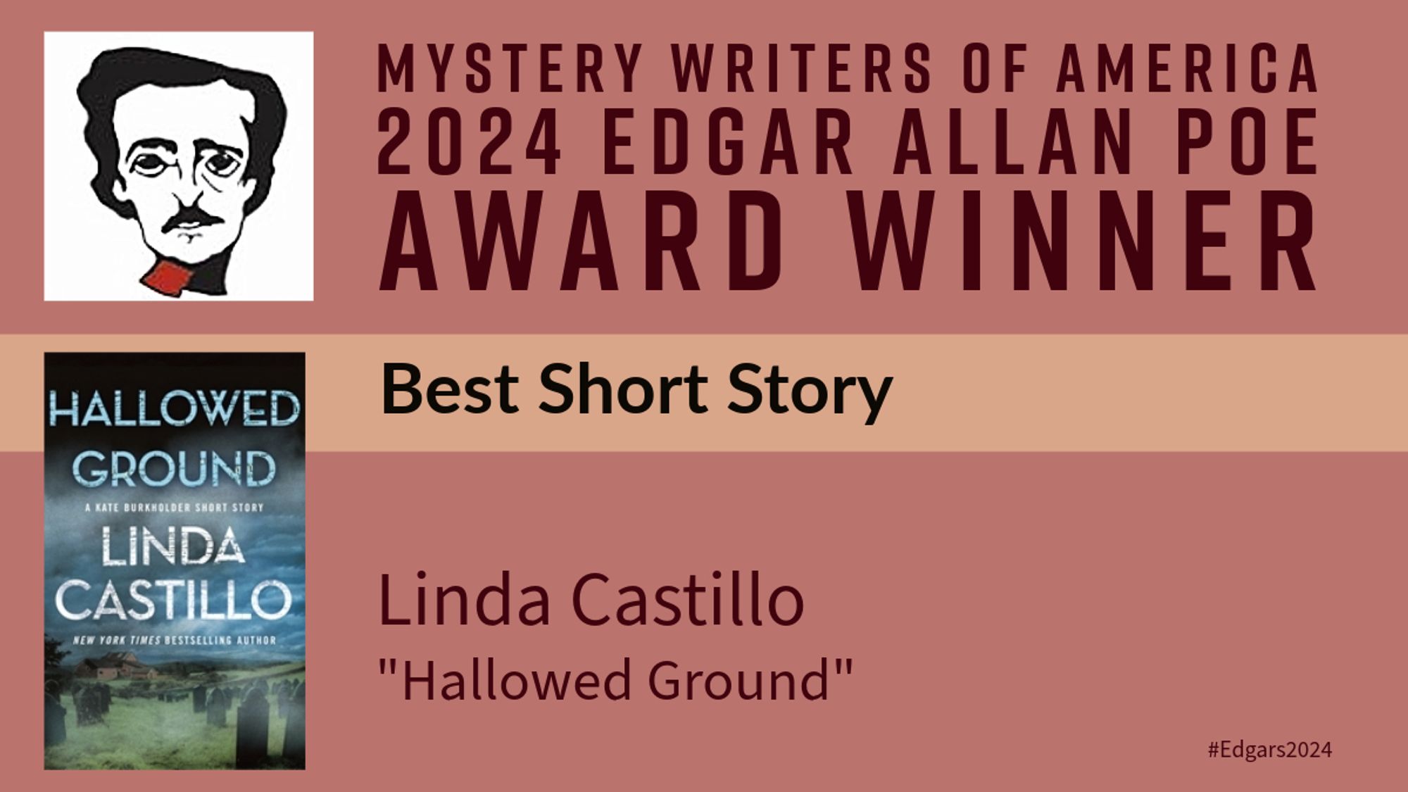 Congratulations to @LindaCastillo11, winner of BEST SHORT STORY for "Hallowed Ground" (@MinotaurBooks) #Edgars2024