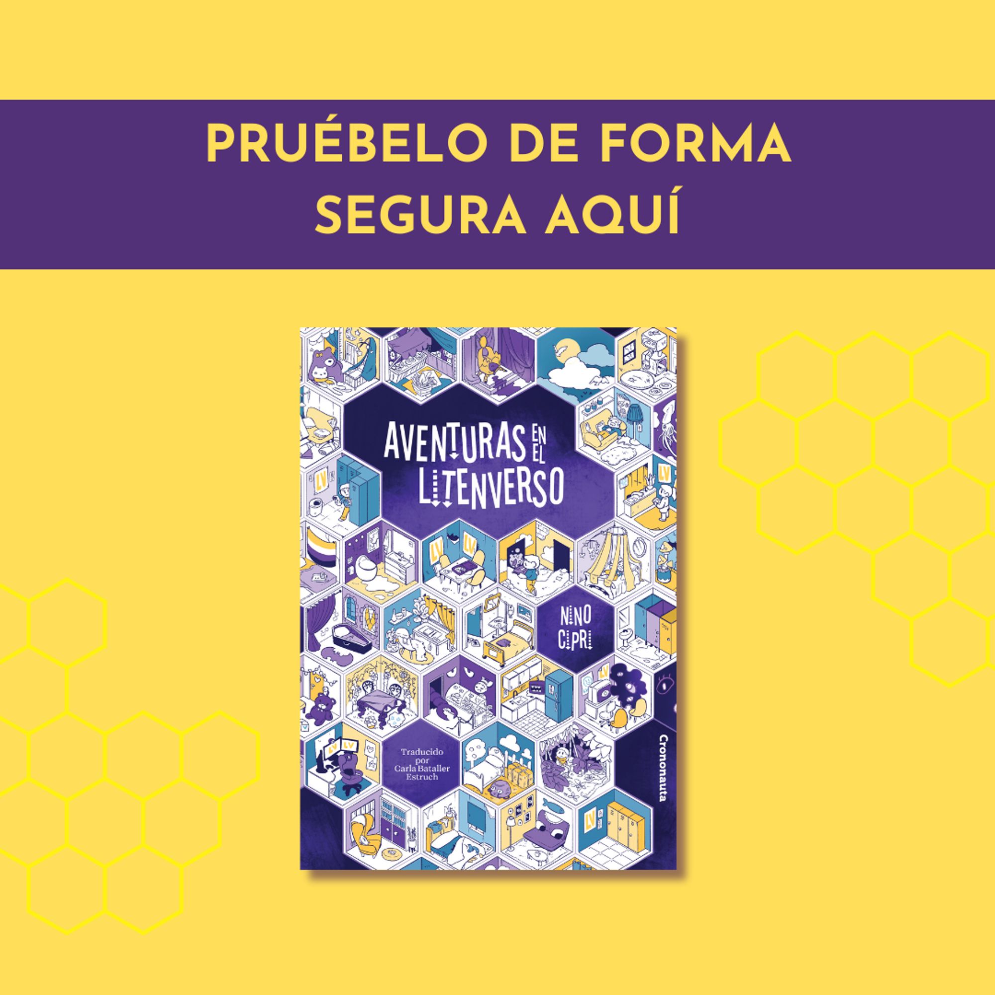 Portada de Aventuras en el LitenVerso junto al texto “Pruébalo de forma segura aquí”.