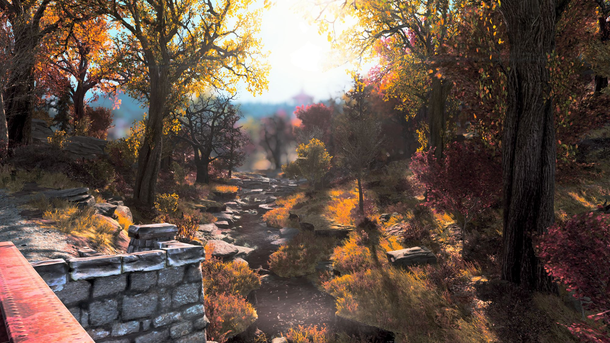 Another Appalachian scenery of a river and trees with bright colorful leaves, seen from a steel bridge. For once, my toaster collecting character is nowhere to be seen.