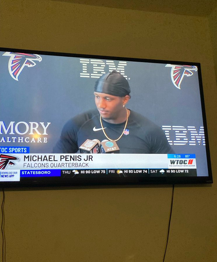 Atlanta Falcons QB Michael Penix Jr. was misspelled to Penis