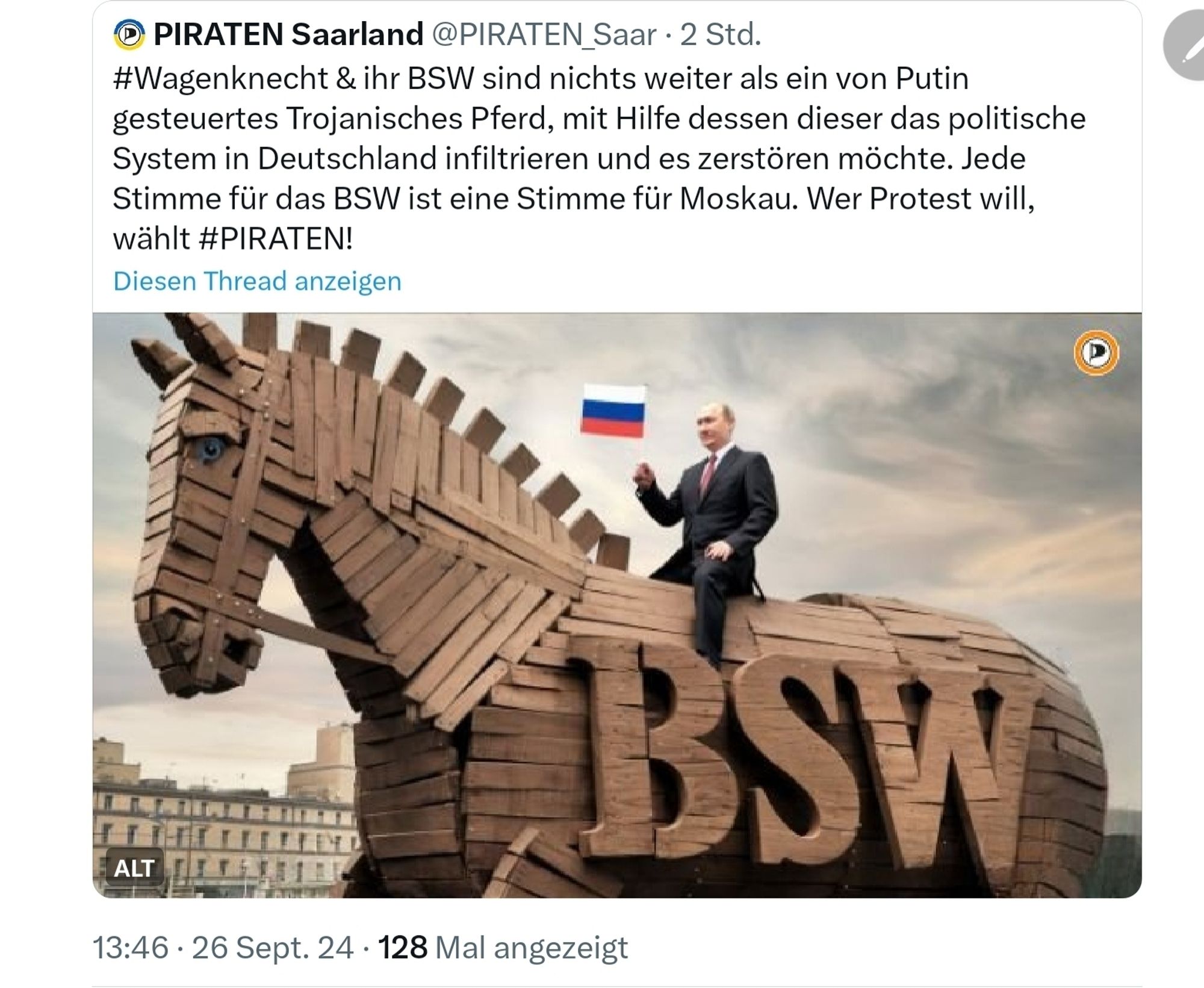 Die Piraten, Wagenknecht und ihr BSW sind nichts weiter als ein von Putin gesteuertes Trojanisches Pferd