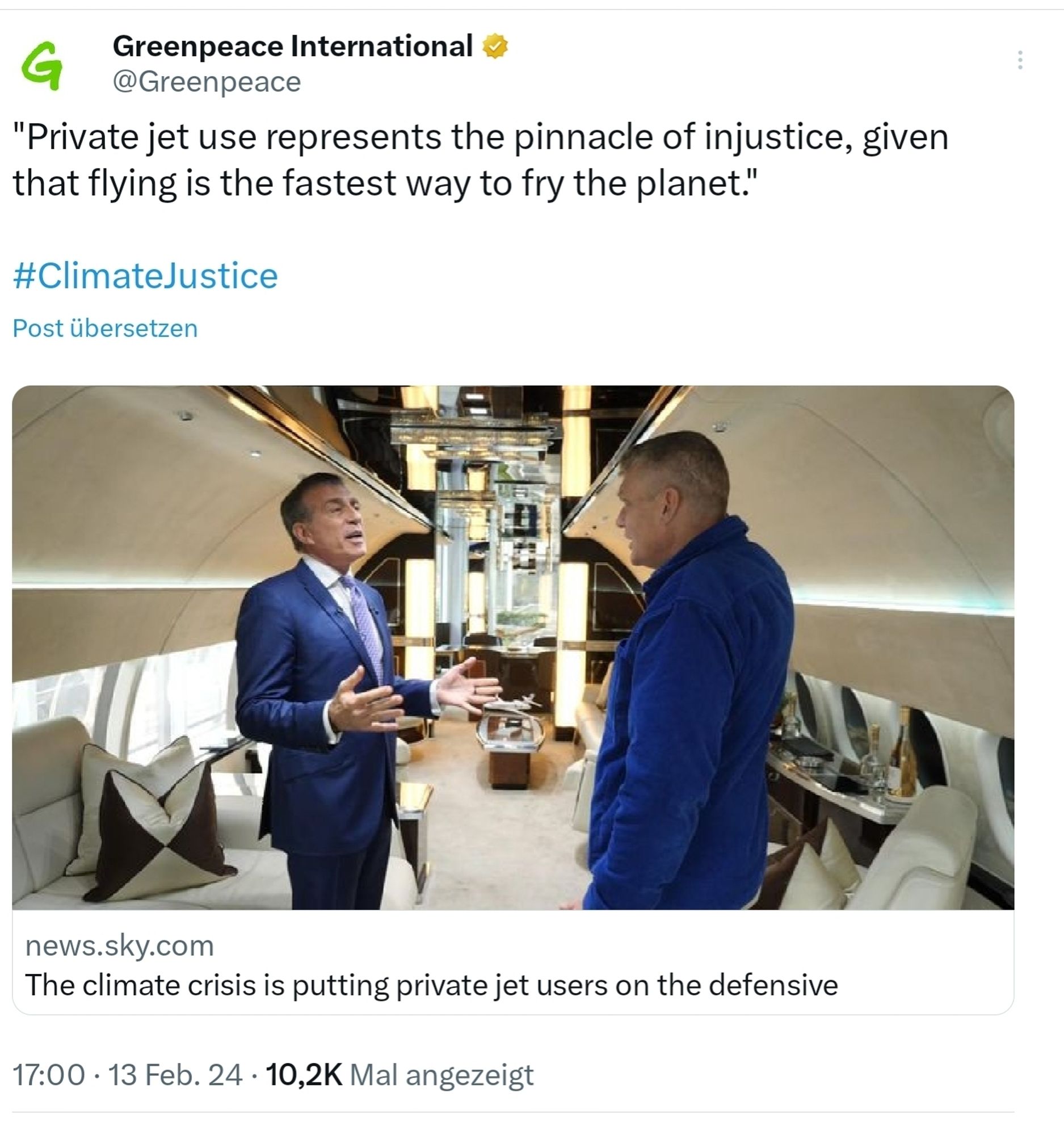 Greenpeace international, given that flying/Privatjets is the fastes way to fry the planet