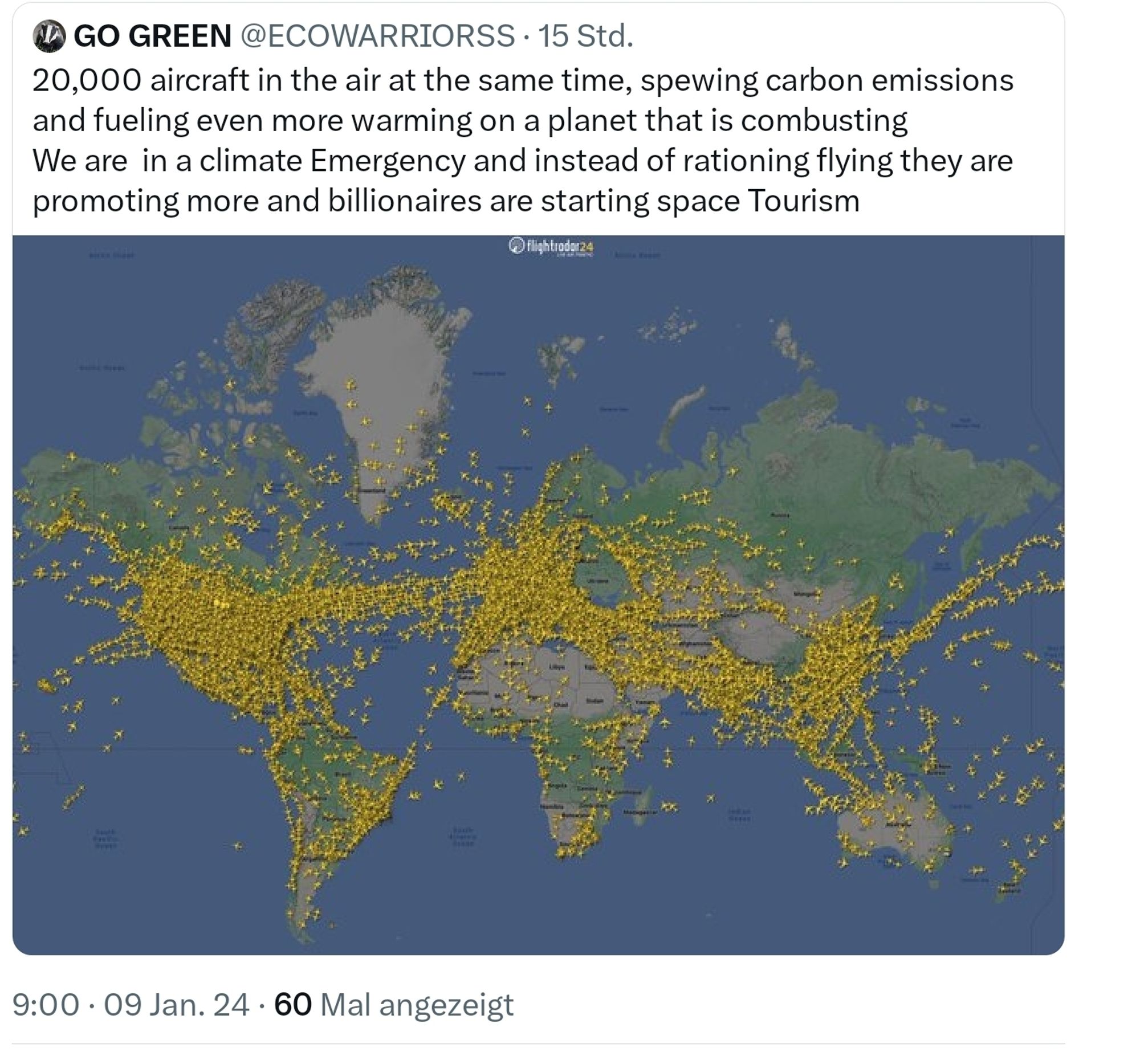 Go Green, 20000 Flugzeuge befinden sich zu diesem Zeitpunkt in der Luft