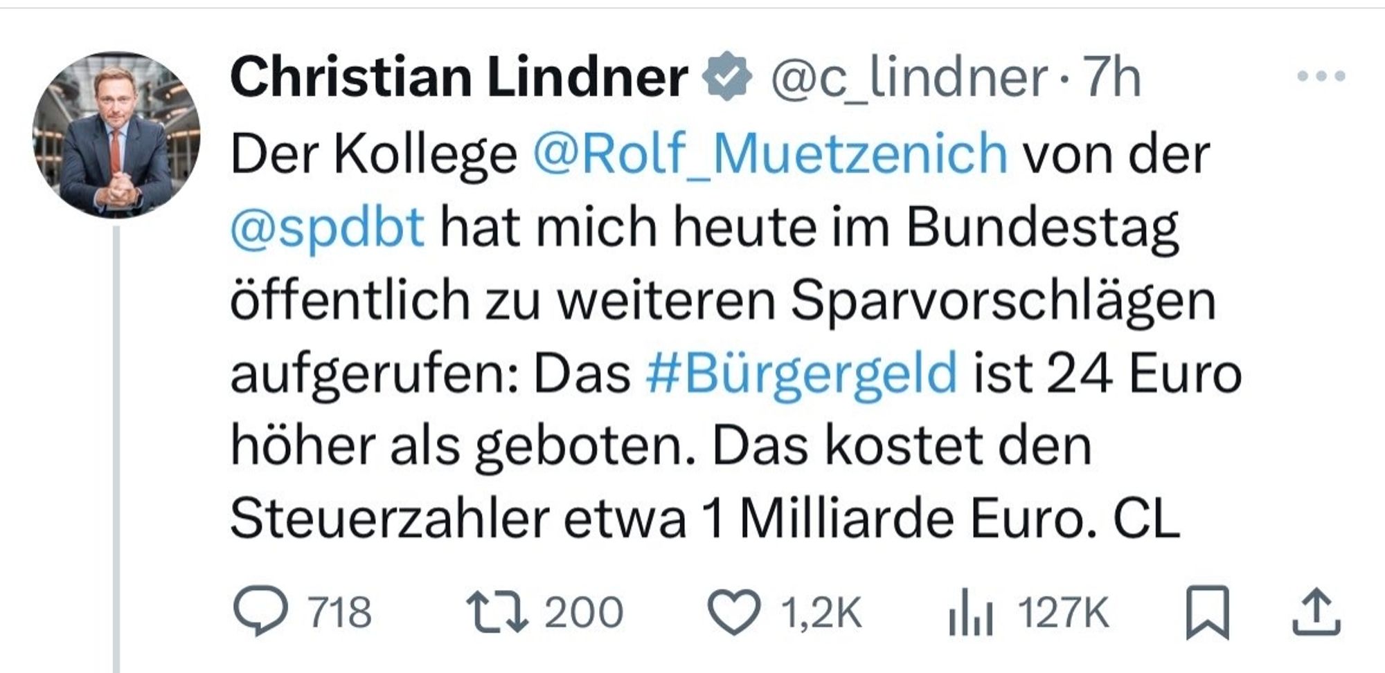 Christian Lindner Tweet das Bürgergeld ist zu hoch