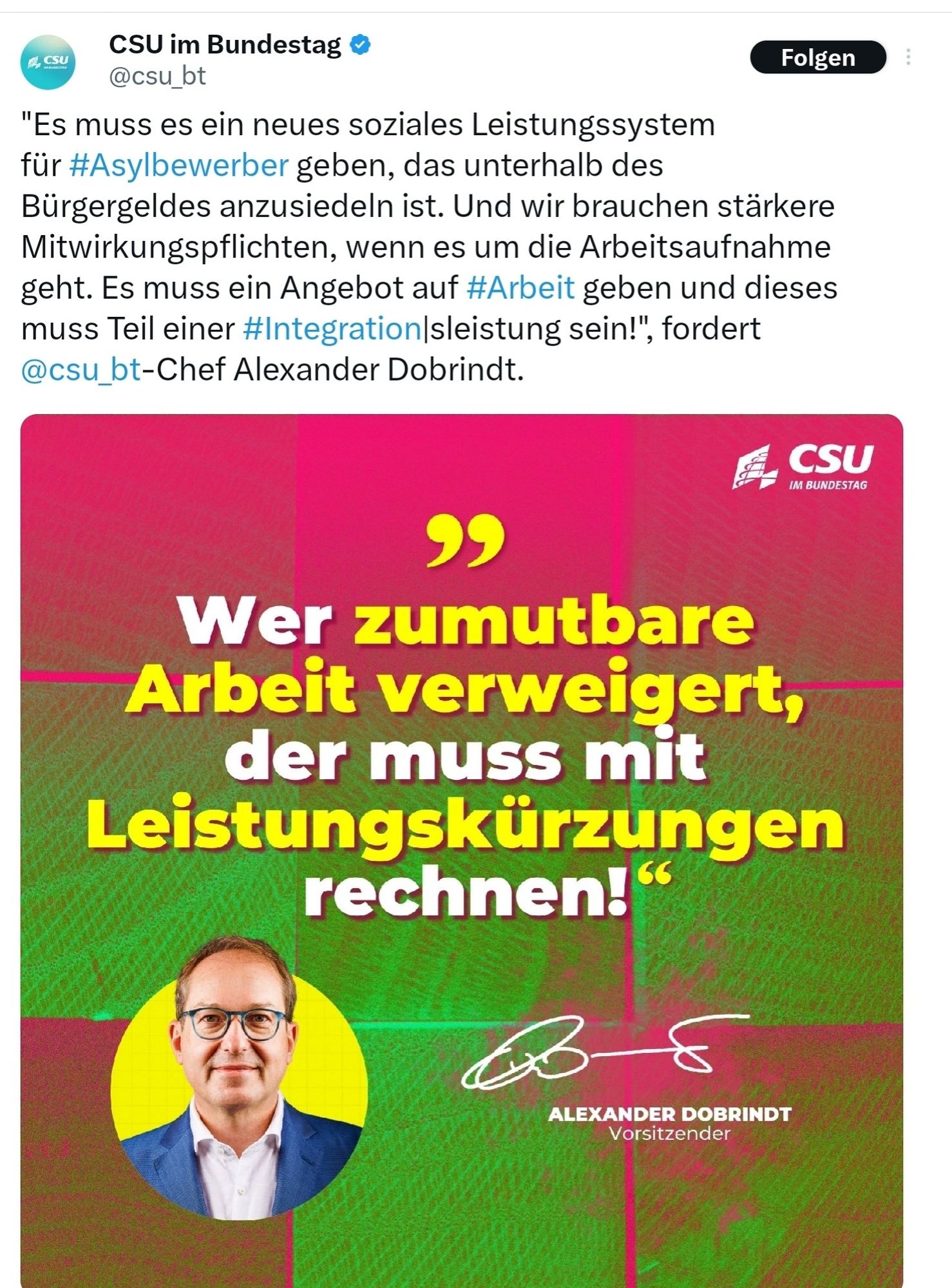 CSU Dobrindt wer zumutbare Arbeit verweigert muss mit Leistungskürzungen rechnen