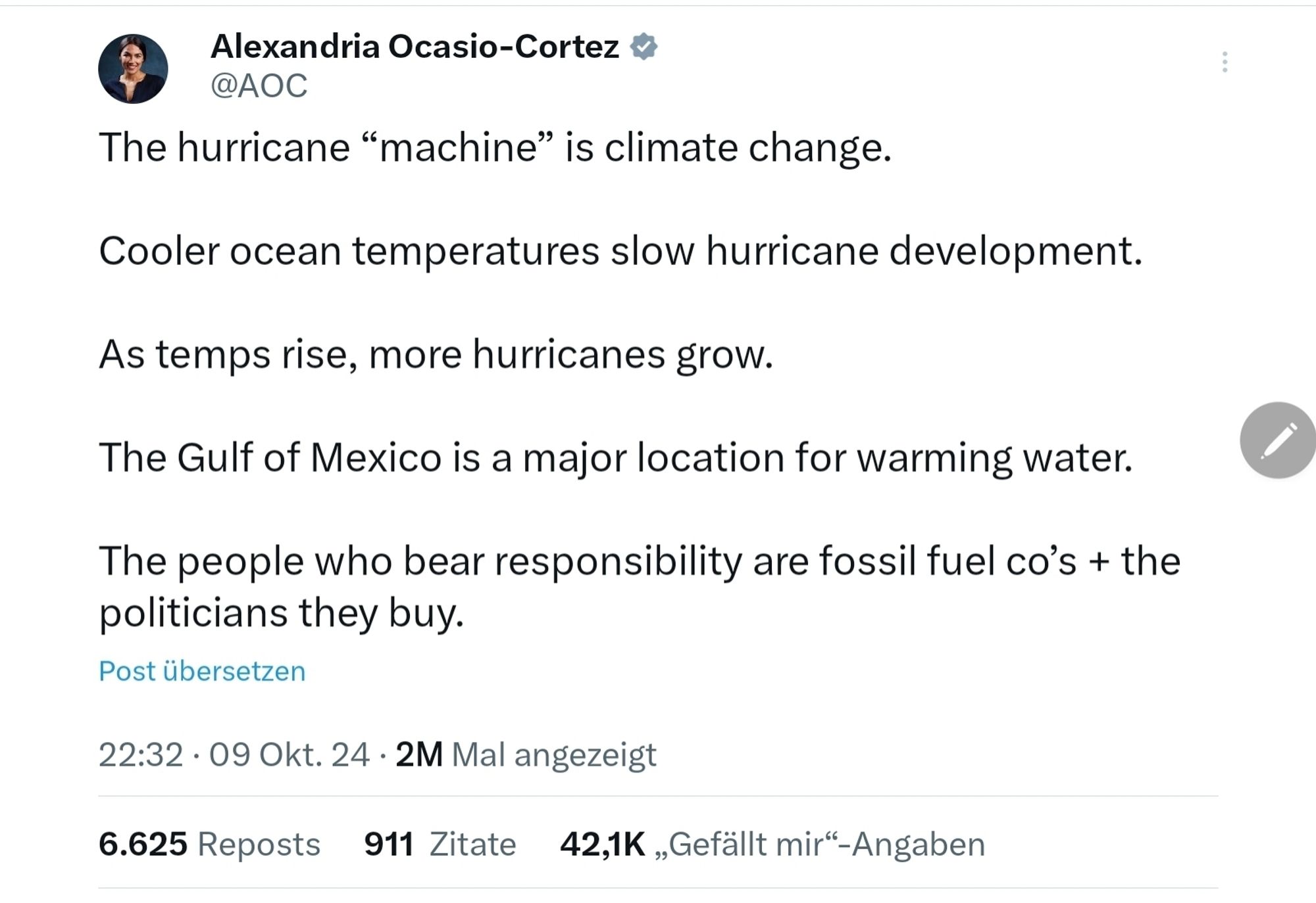 Alexandria Ocasio-Cortez, Klimawandel ist verantwortlich für stärkere Hurrikane