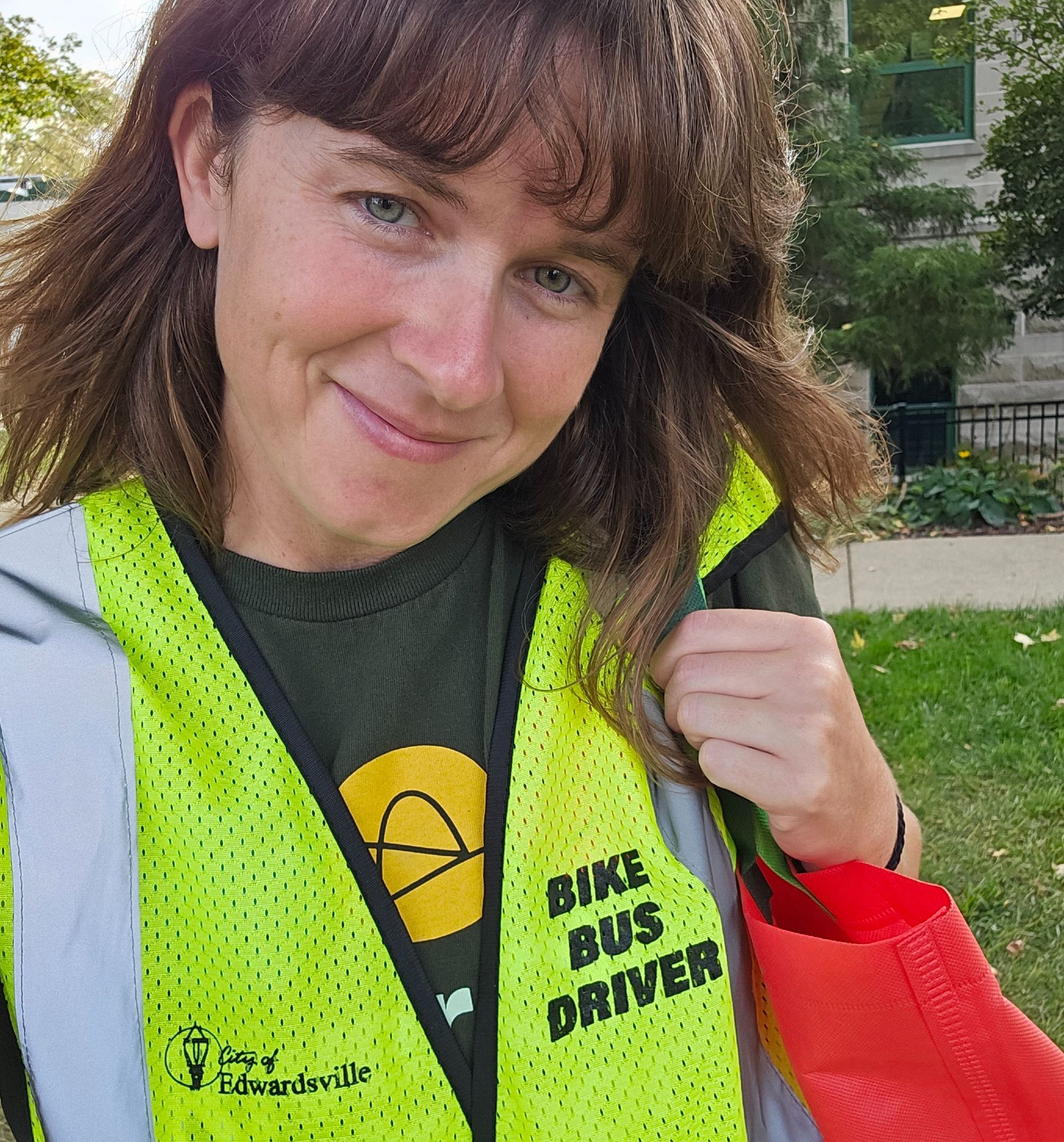 Me in my new Edwardsville "bike bus driver" vest