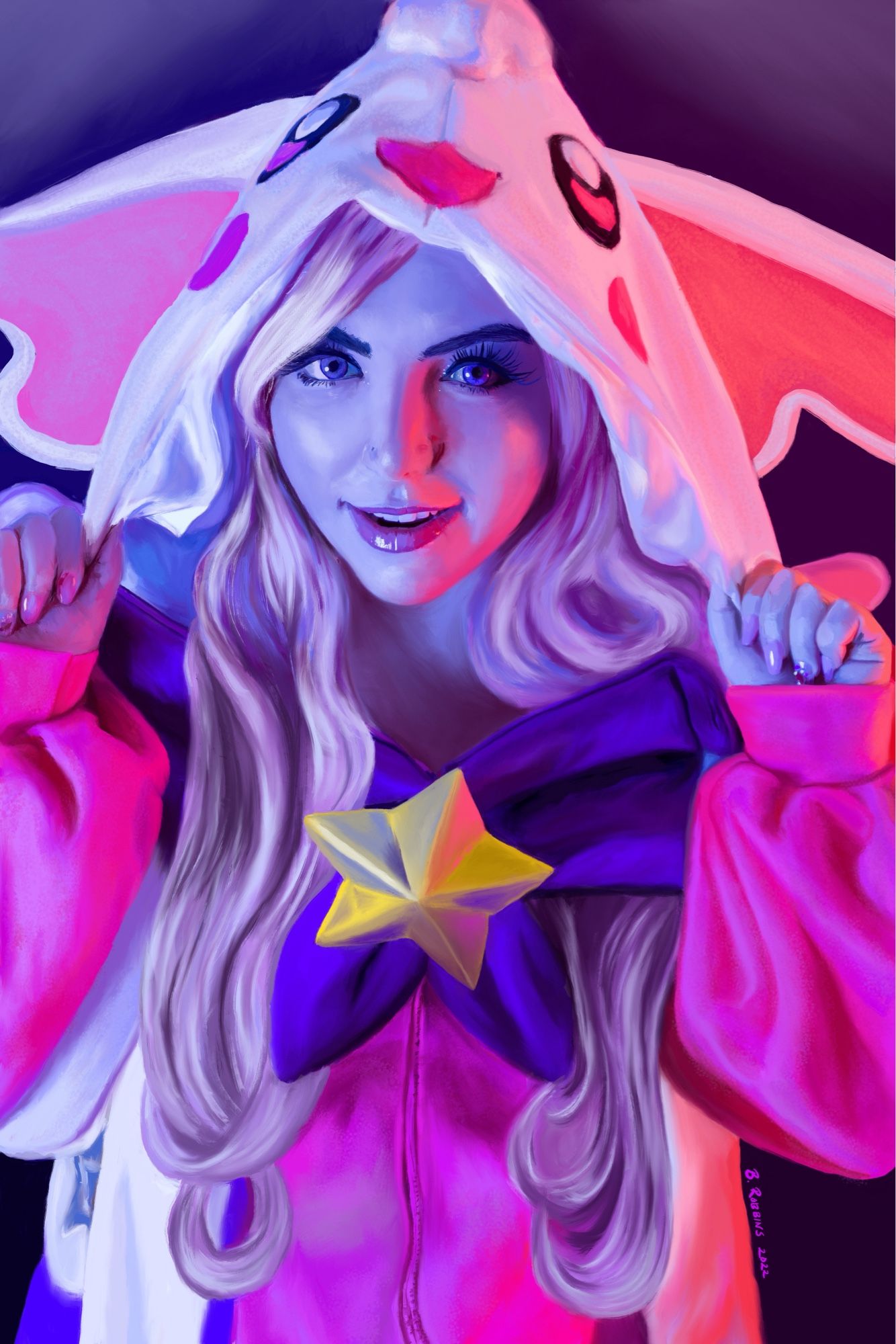 Digital painting of my friend Dex in her League of Legends pajama Lux costume from 2022