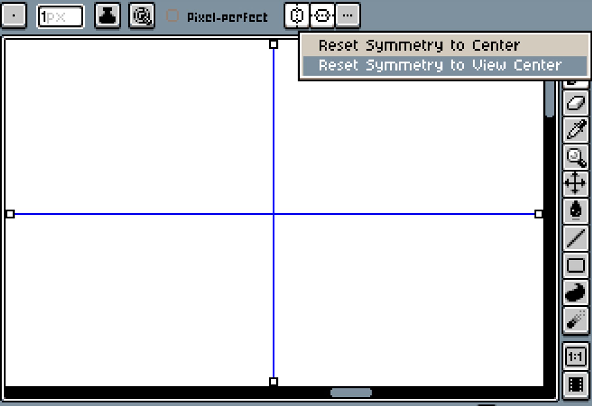 Symmetry popup with new "Reset Symmetry to View Center" item.