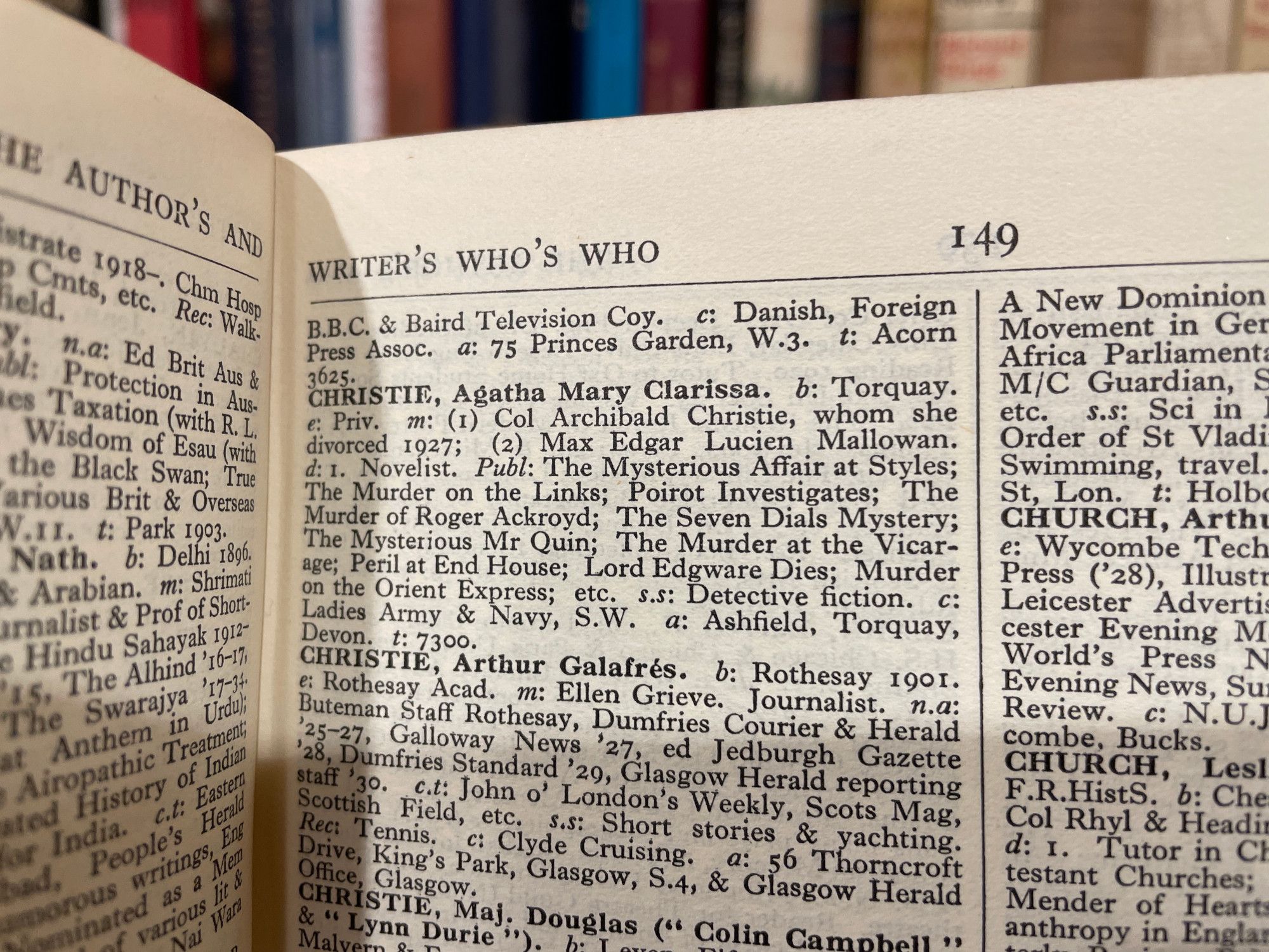 Agatha Christie's entry in the directory, which includes her address and phone number