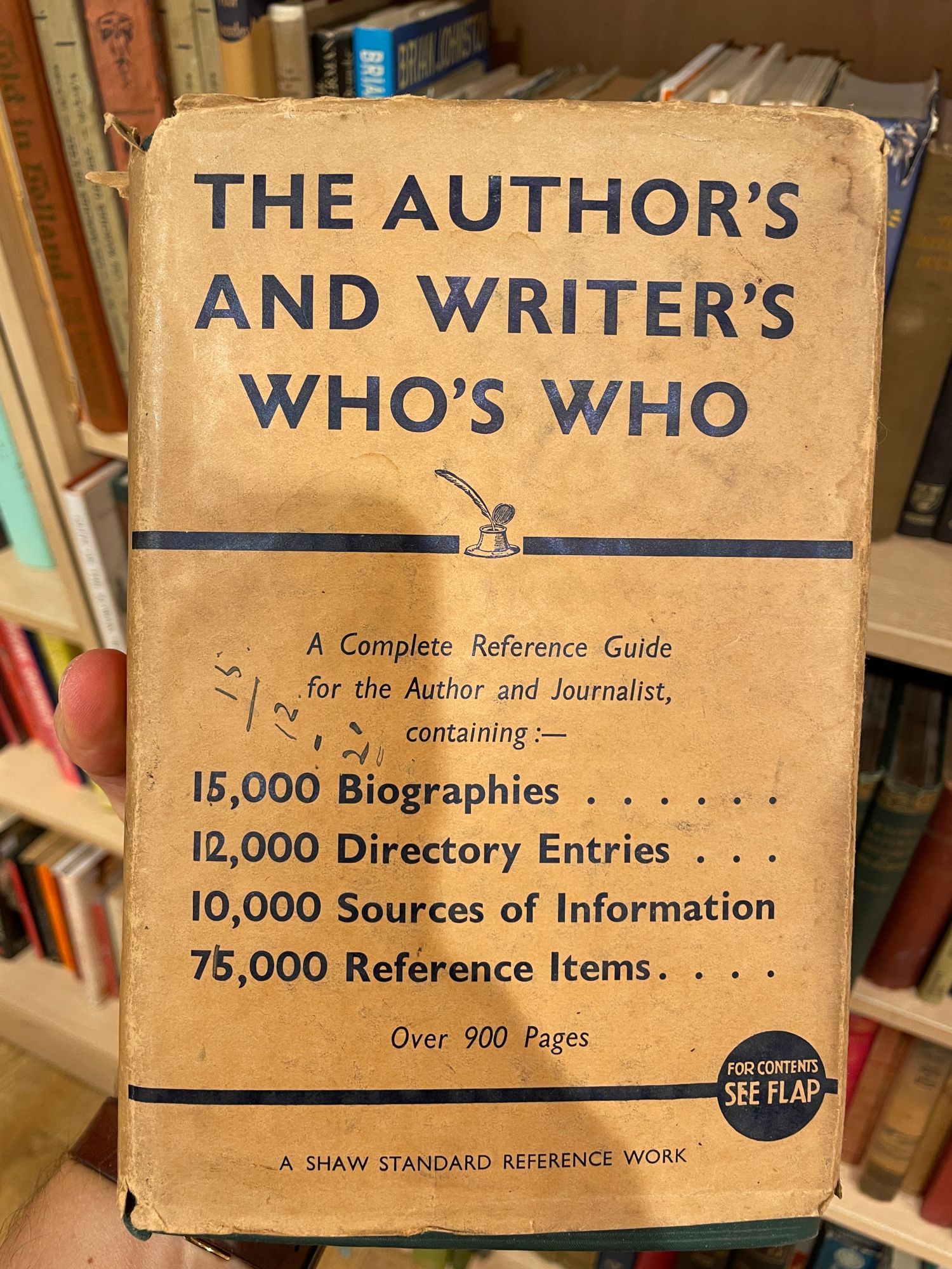 A tatty but alluring copy of the 1934 Author's and Writer's Who's Who.