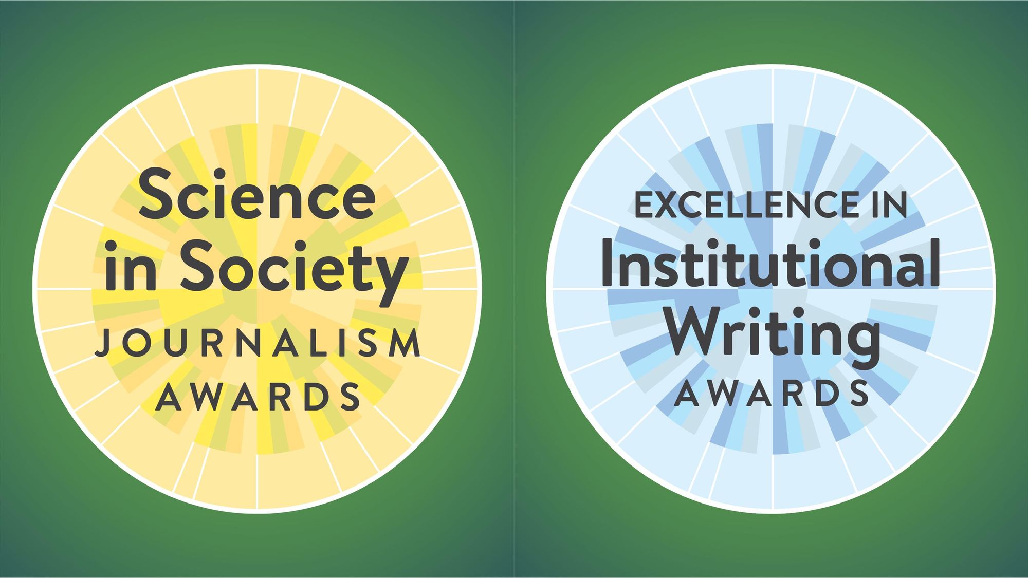 Graphic with the twin logos of the N A S W journalism awards and institutional writing awards, which are rosette designs.