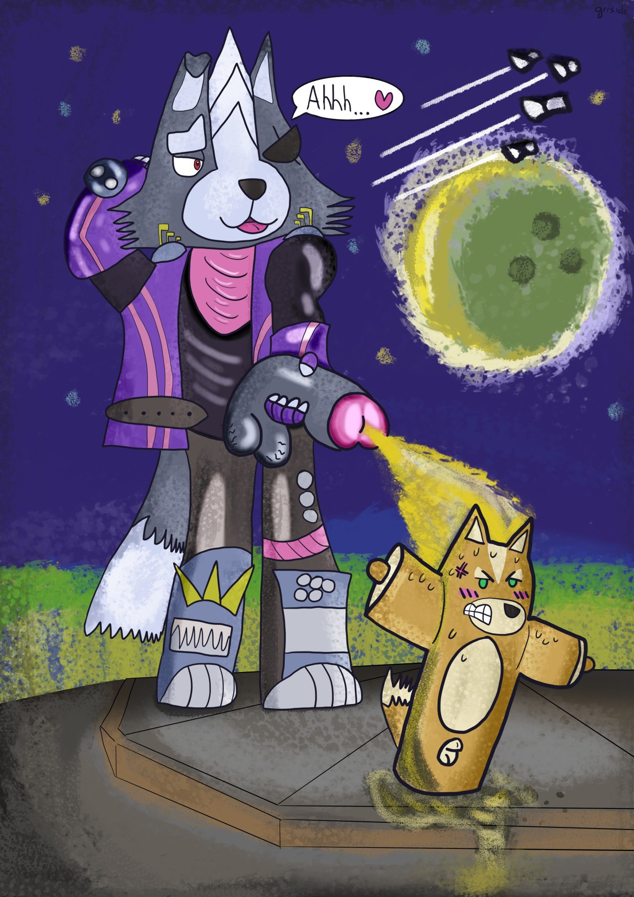 *Record scratch* *Freeze frame* 

Yup, that's me, Fox McCloud, unable to move as I'm on the receiving end of a golden shower from no other than Wolf O'Donnel, my sworn mortal enemy. And I know what you're probably thinking...

"That can't be Star Fox! He's a handsome captain who saves the galaxy time and time again, not a pathetic fire hydrant that all the canines in the neighborhood use as a public urinal!"

...And I don't blame you for thinking that. Hell, I can't hardly believe my current situation myself!

But let's rewind a bit, shall we?

It all started back when Falco managed to find a juicy lead on Wolf's current whereabouts and Peppy Hare suggested we tailed him, just so we could strike first for once.

I volunteered for the stealth mission, not willing to let my friends take the risk alone. Slippy suggested that we should use a new piece of tech he was working on that'd let us camouflage ourselves in case things got ugly.