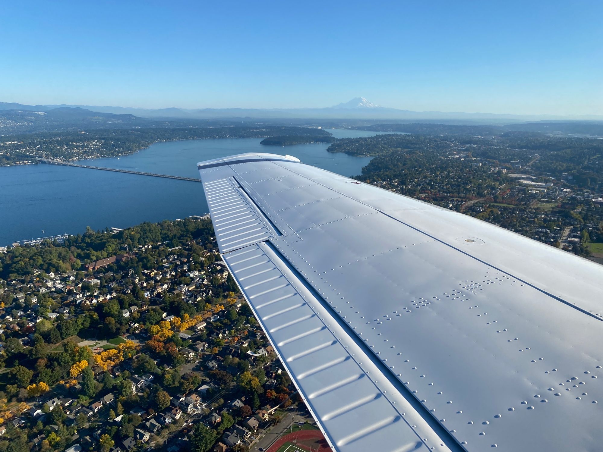 Airplane wing above seattle