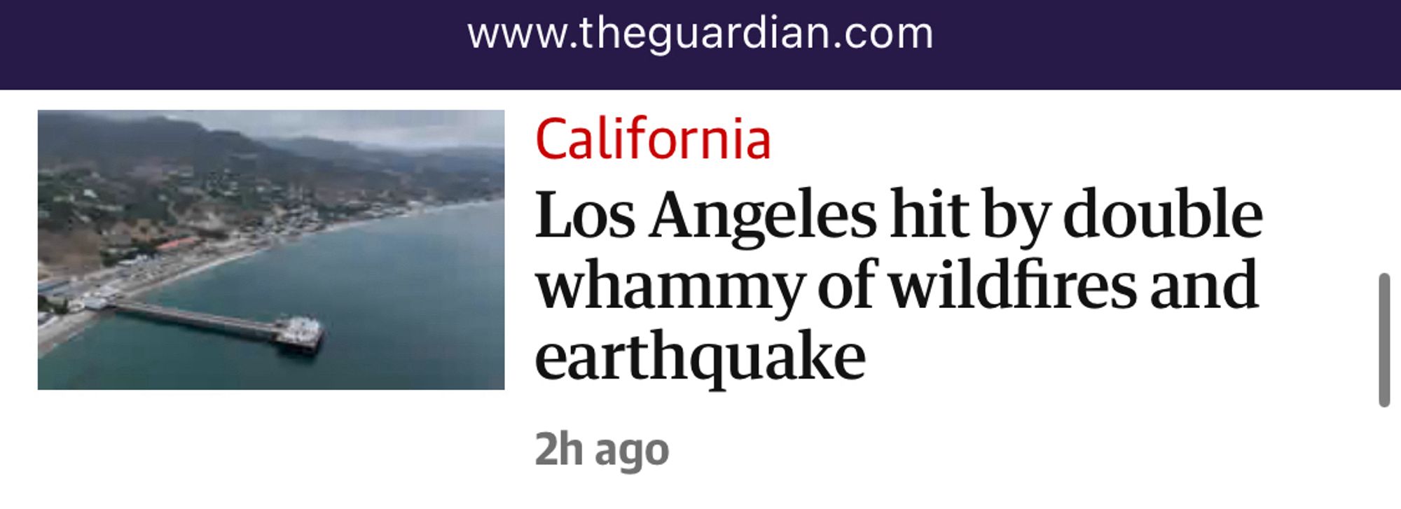 The Guardian: Los Angeles hit by double whammy of wildfires and earthquake