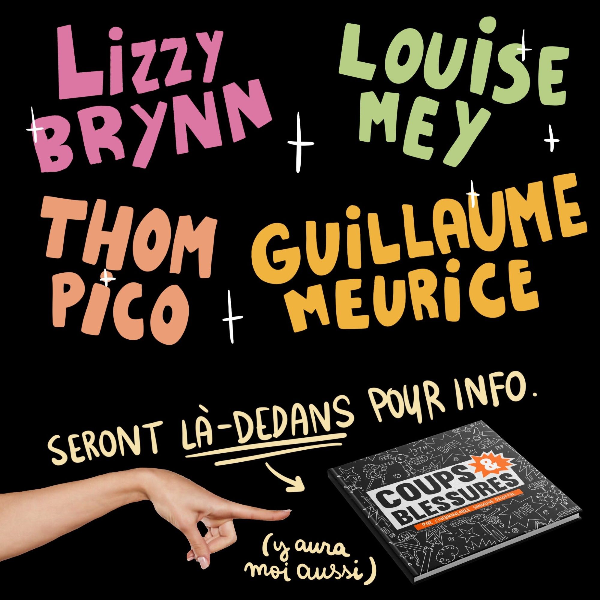 Lizzy Brynn, Thom Pico, Louise Mey et Guillaume Meurice seront dans le livre.