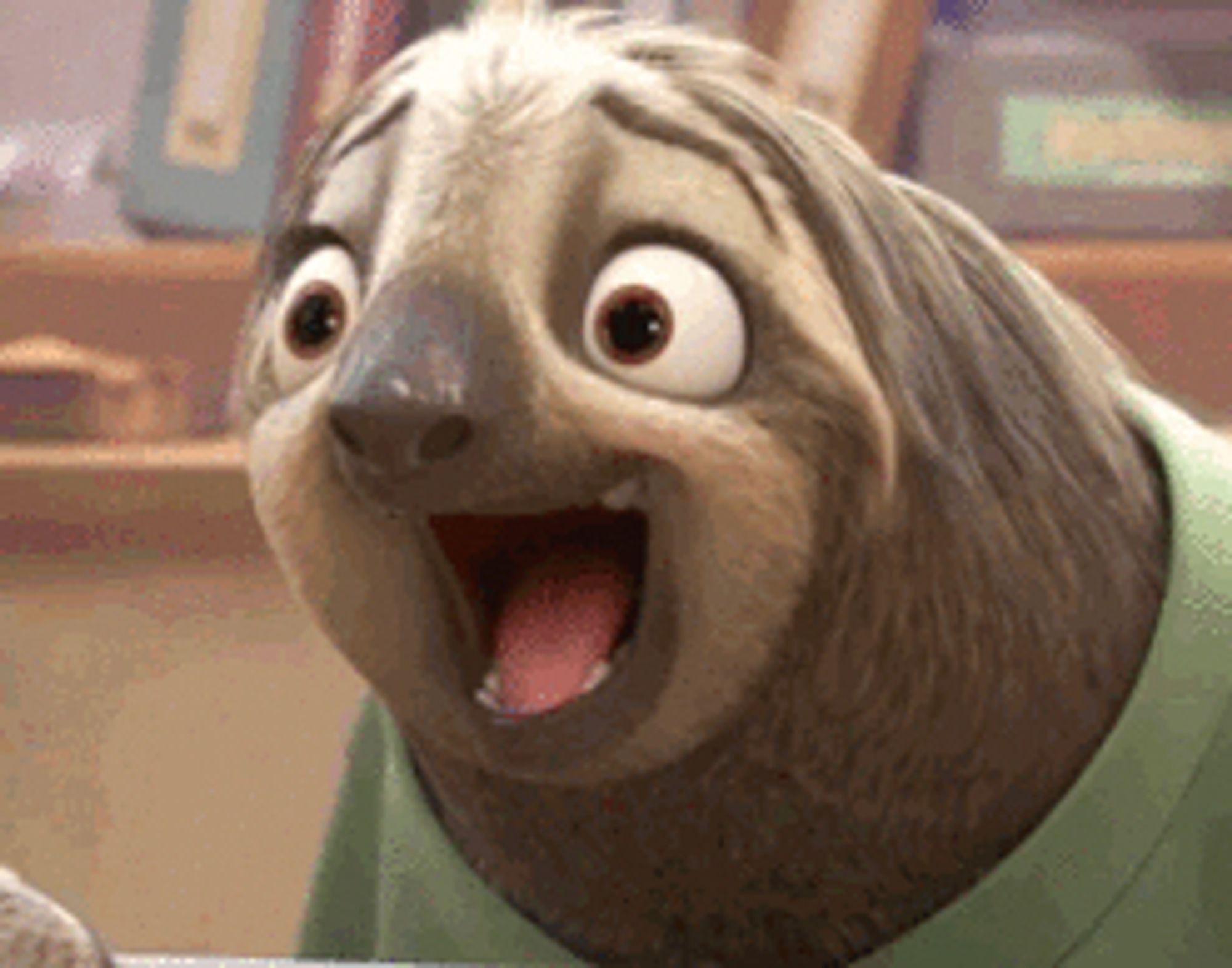 Zootopia sloth smiling face moving so slowly you’d almost think it’s not moving. 