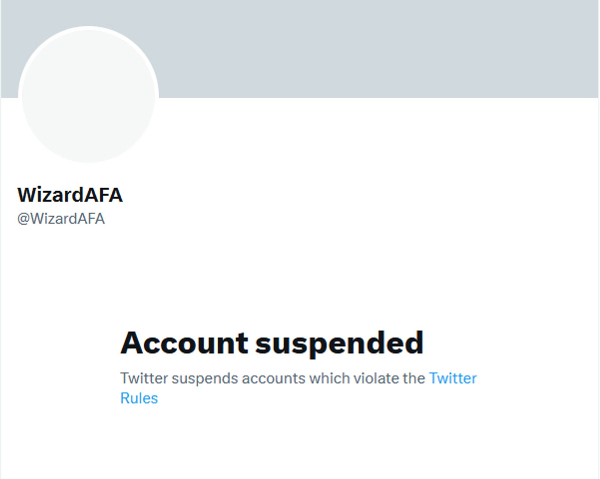 WizardAFA @WizardAFA
Account suspended
Twitter suspends accounts which violate the Twitter
Rules