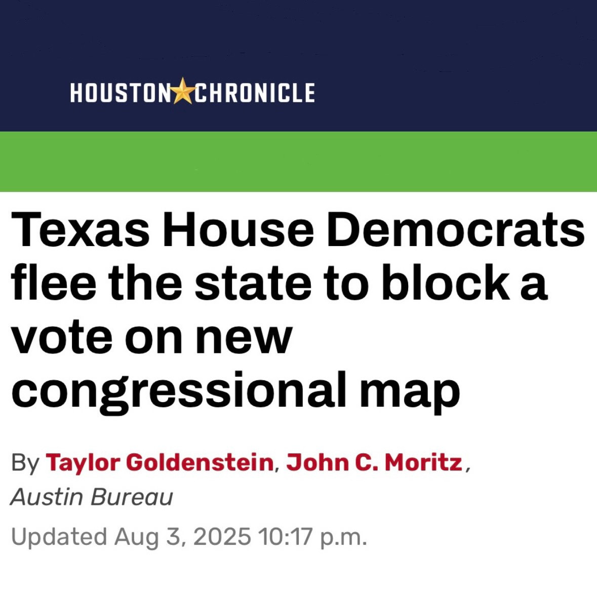 Houston Chronicle: Texas House Democrats flee the state to block a vote on new congressional map