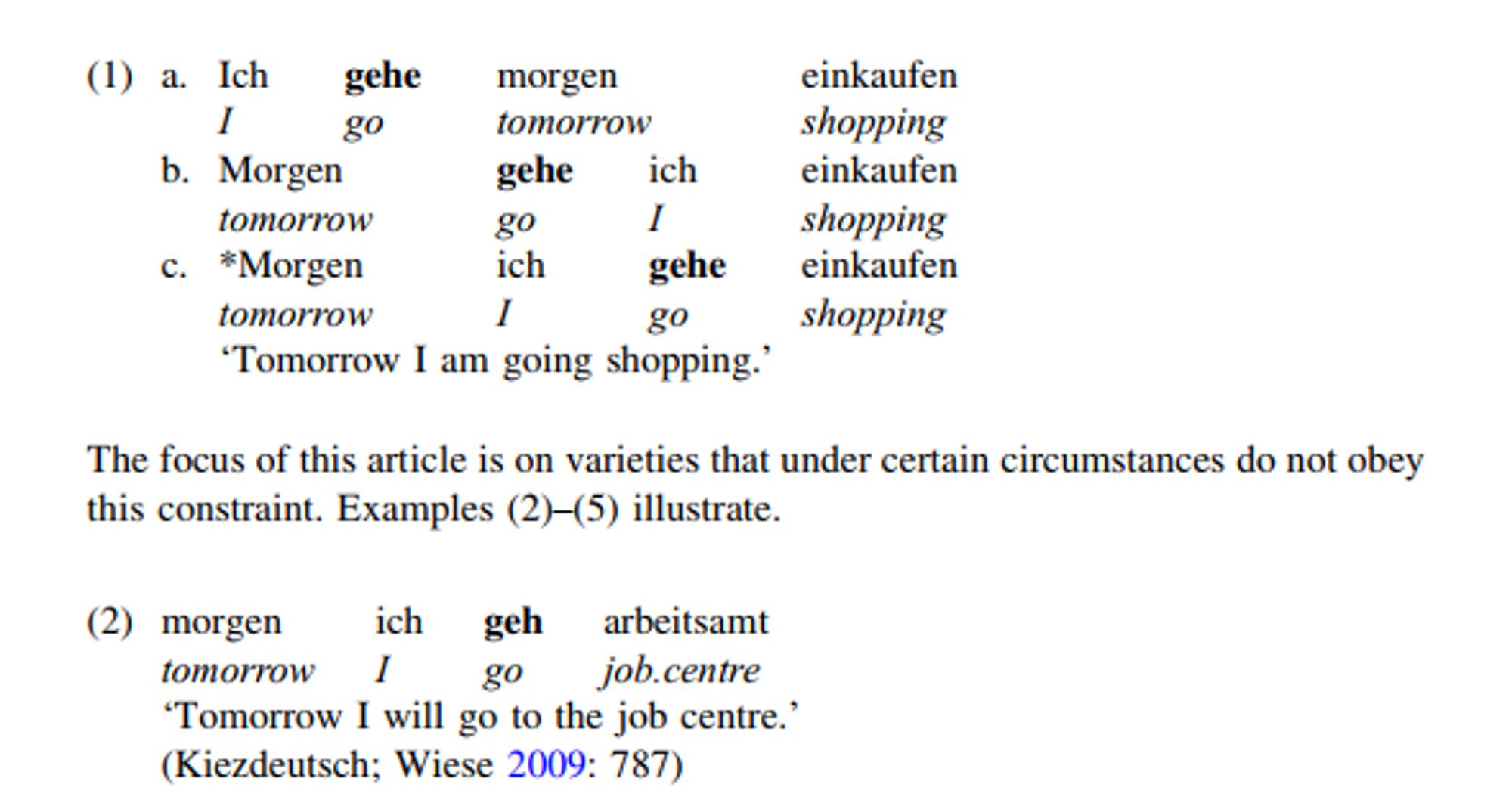 Verschiedene Beispielsätze für grammatische Stellungen