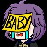 discord sticker of bernadetta von varley crying under a yellow post it note saying "baby"