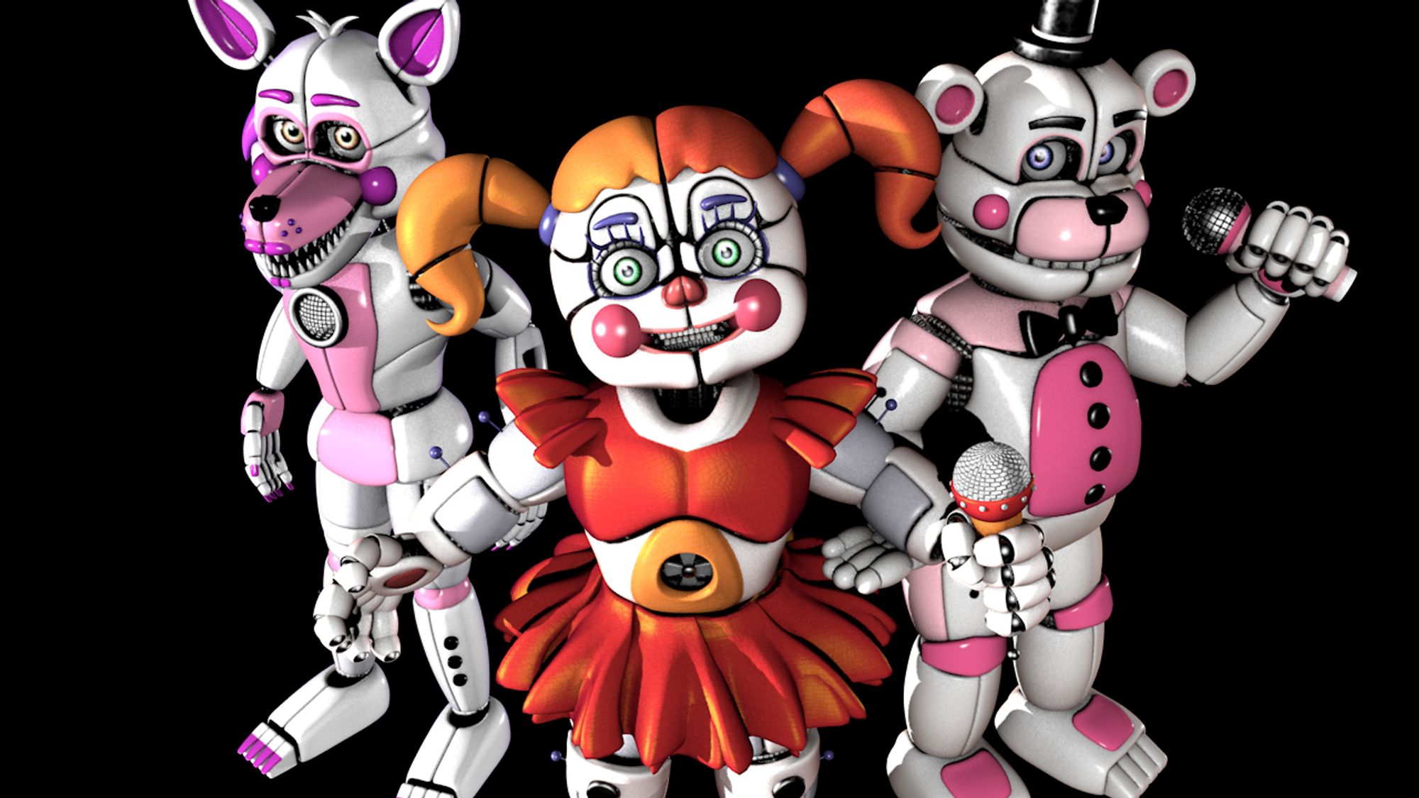 Modelos: Scott Cawthown, Steel Wool e Illumix.
Fix do Prototype Freddy: T.M.
Remodel da Circus Baby e do Funtime Foxy: @/raviolly.bsky.social
Edit: Eu :) .