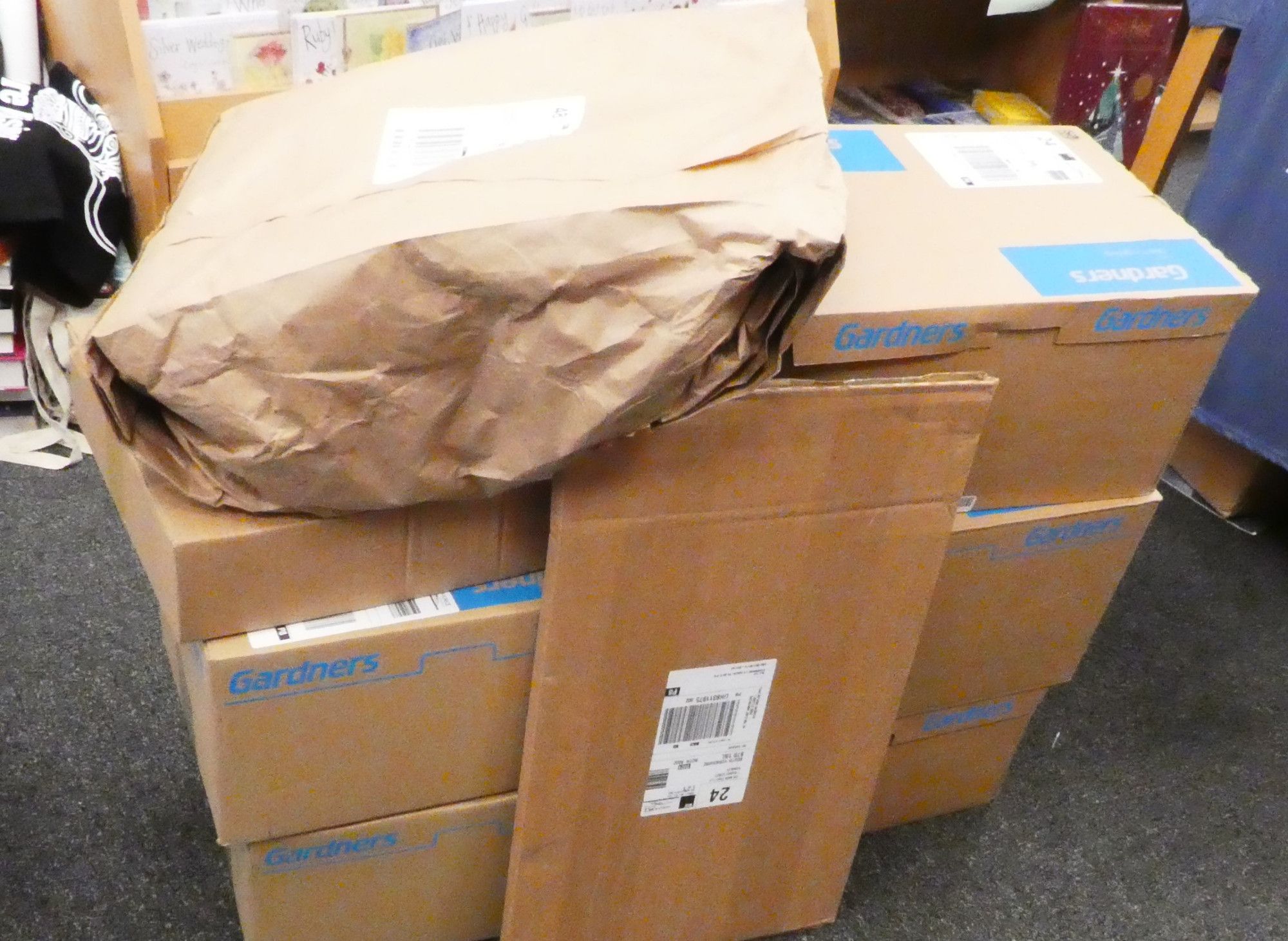 Photo of a delivery of boxes and parcels.