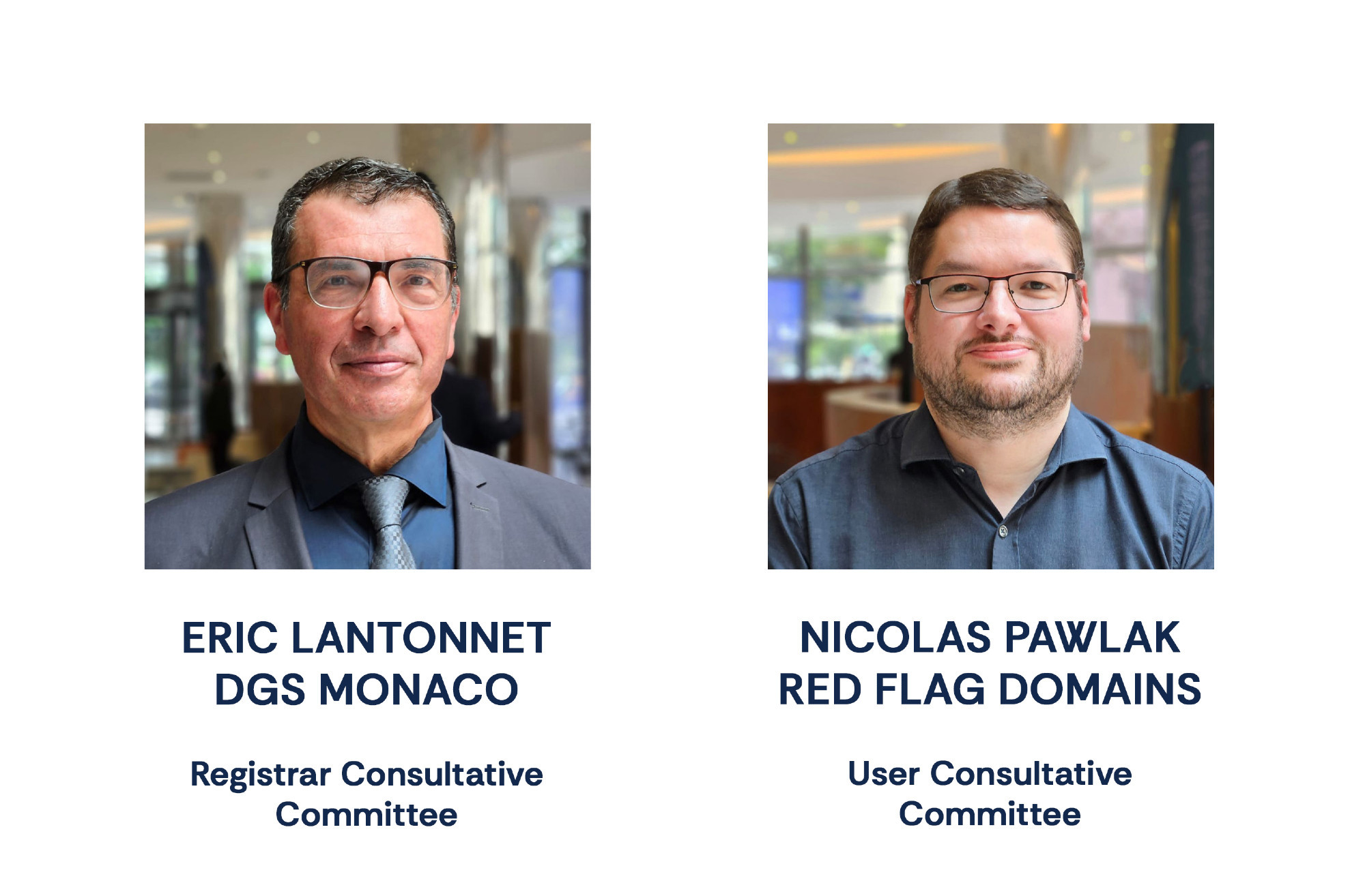 Eric Lantonnet DGS Monaco registrar consultative committee. Nicolas Pawlak Red Flag Domains user consultative committee.