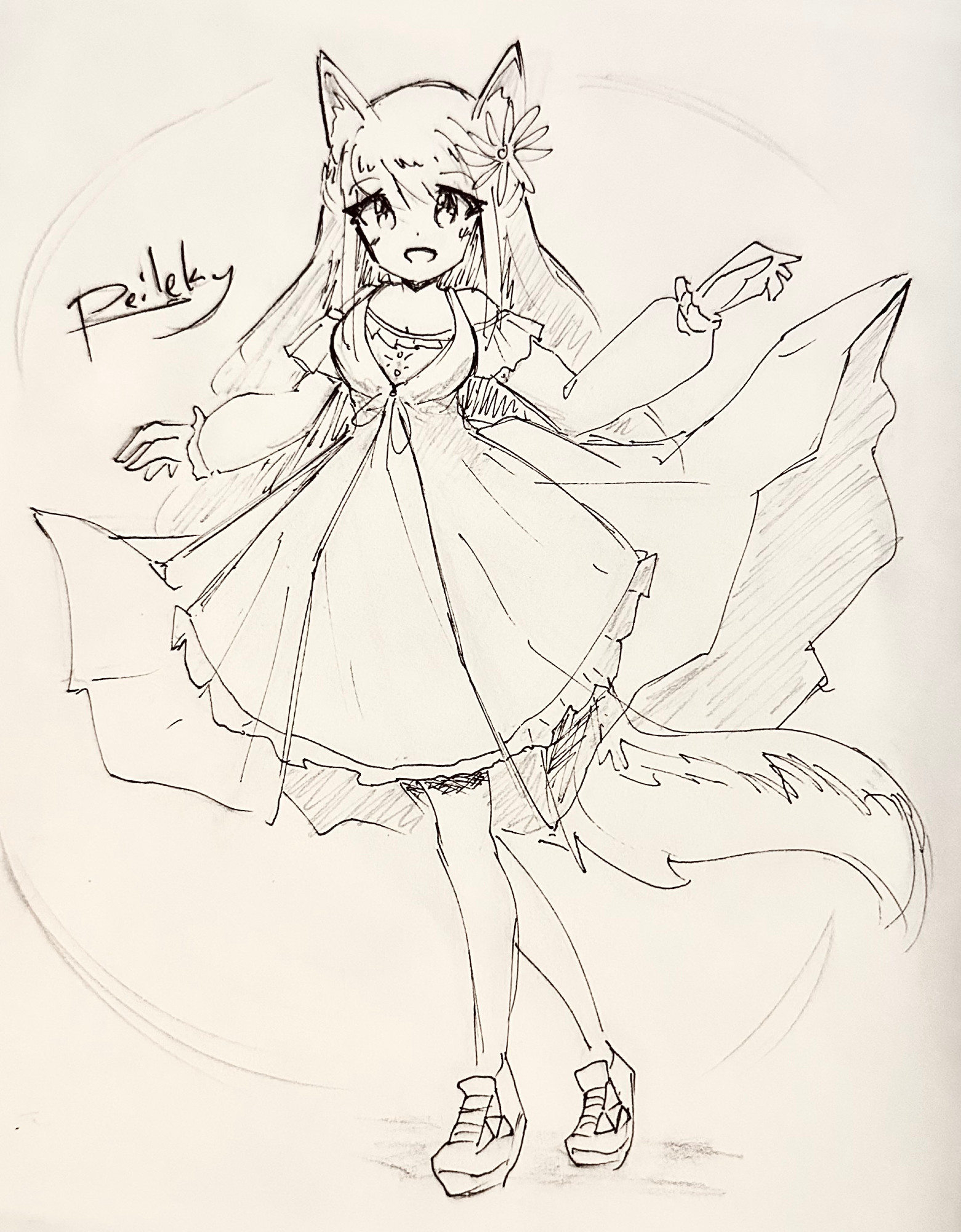 Art Commission | Traditional sketch of Larke's (@larketwelve.com) OC, Aurora in a twirly/flowy pose