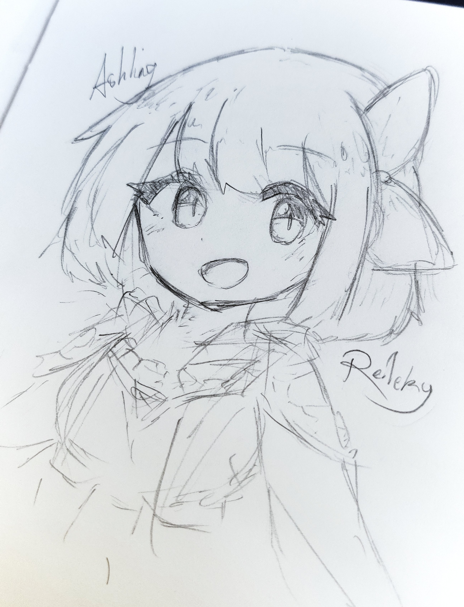 Personal Art | Traditional sketch of Ashling (OC), looking at viewer smiling 