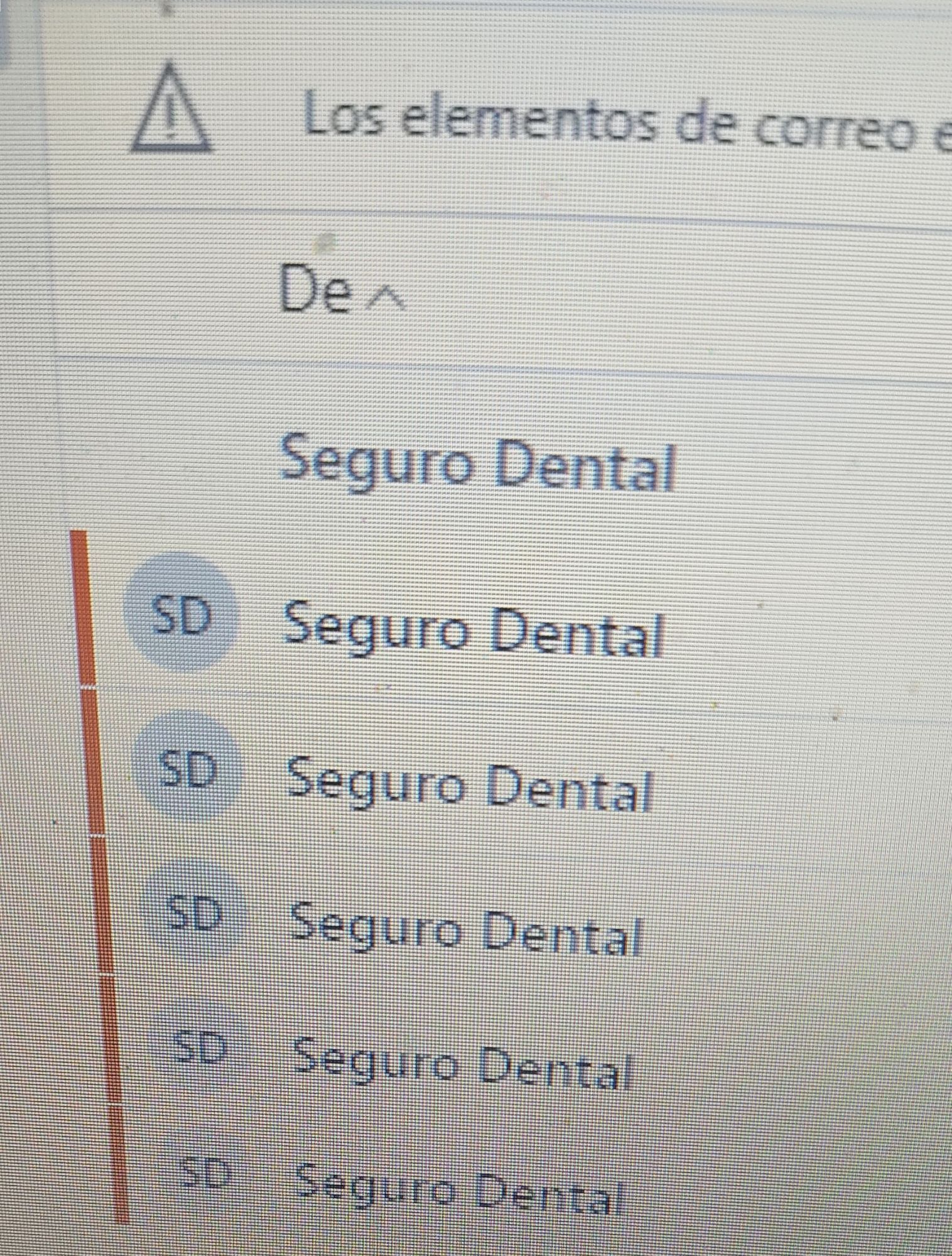 Lista de spam del correo d mi curro en el que se leen muchos asuntos: SEGURO DENTAL