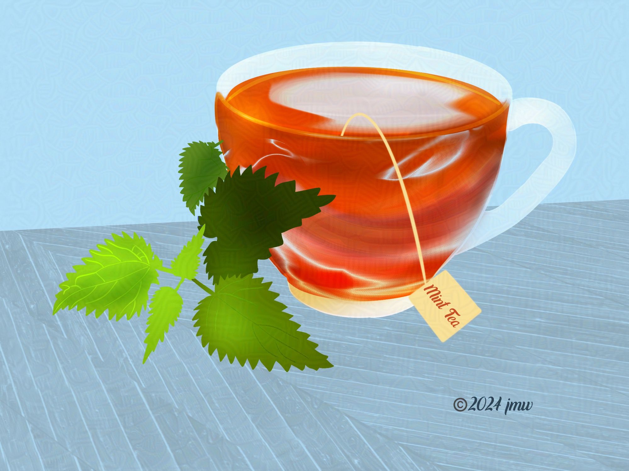 Mint green leaves with red tea.