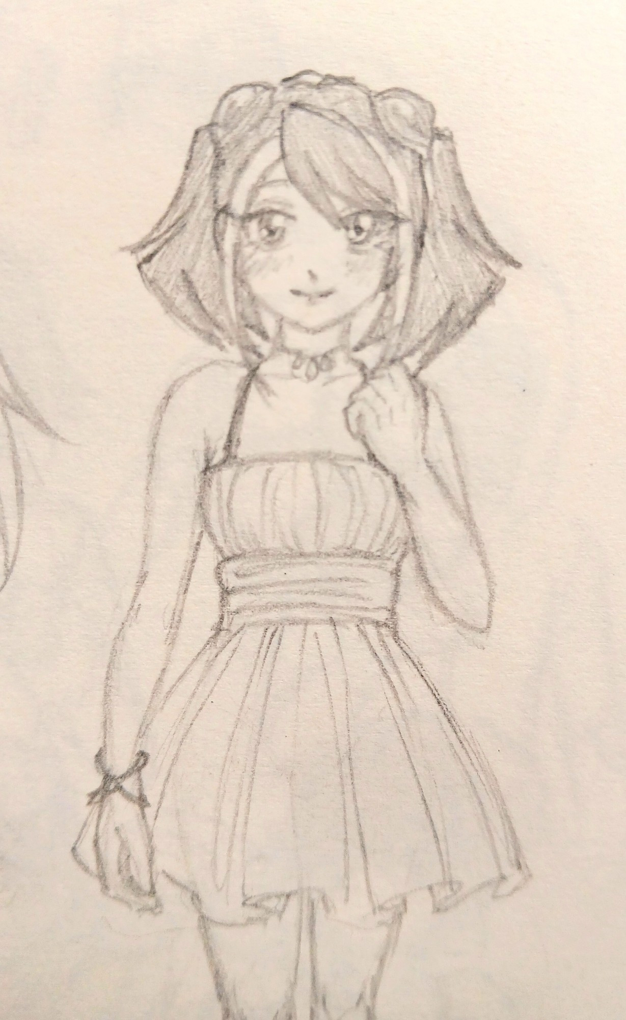 A drawing of Yuzu Hiiragi from Yugioh ARC-V in a pretty dress