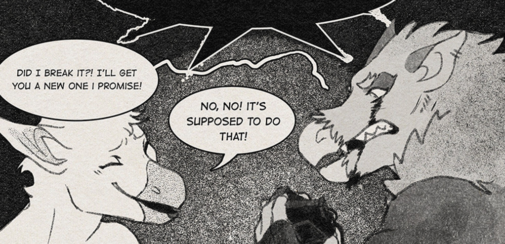 Comic panel of an anthro gull and vulture, the vulture is saying: Did I break it?! I'll get you a new one I promise!" the gull answers "No, No! it's supposed to do that!".