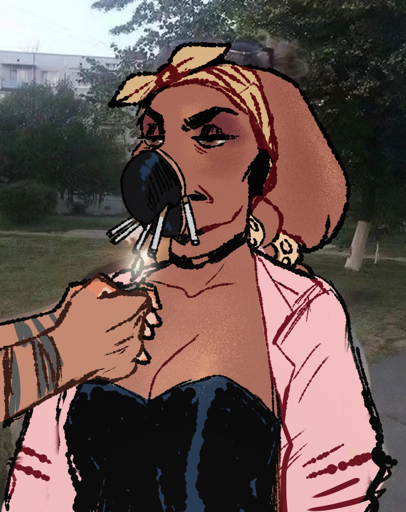 Draw over reaction image of Puma smoking multiple cigarettes